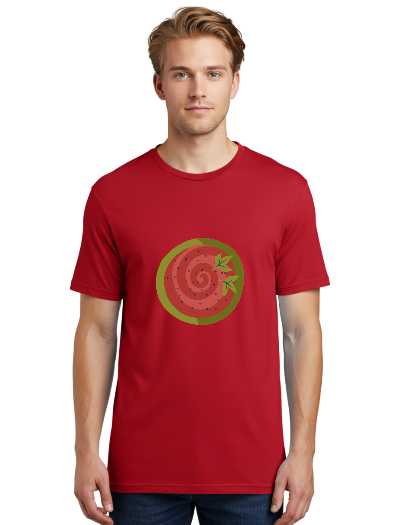 Watermelon-Slice Men'S Graphic Tee, 100% Cotton, Comfortable Casual Summer Wear, Machine Washable, Watermelon Slice, Red Fruit, Green Leaves, Black Seeds, Summer Snack, Refreshing Treat, Sweet Juice, Ripe Melon Aad772