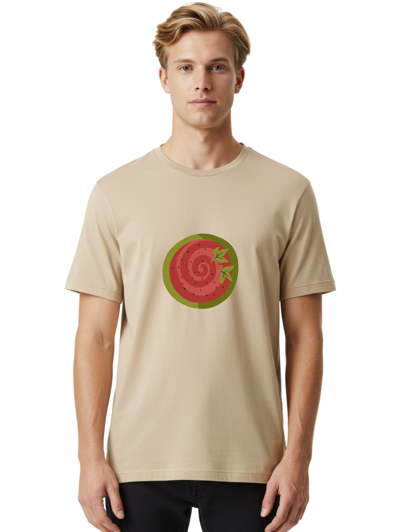 Watermelon-Slice Men'S Graphic Tee, 100% Cotton, Comfortable Casual Summer Wear, Machine Washable, Watermelon Slice, Red Fruit, Green Leaves, Black Seeds, Summer Snack, Refreshing Treat, Sweet Juice, Ripe Melon Aad772