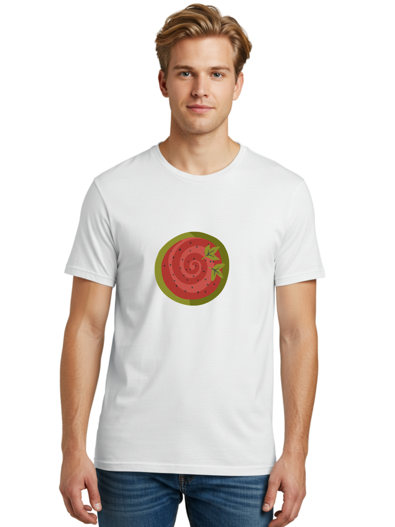 Watermelon-Slice Men'S Graphic Tee, 100% Cotton, Comfortable Casual Summer Wear, Machine Washable, Watermelon Slice, Red Fruit, Green Leaves, Black Seeds, Summer Snack, Refreshing Treat, Sweet Juice, Ripe Melon Aad772
