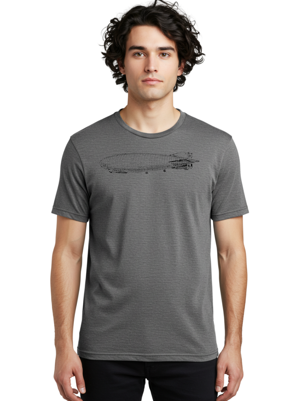 Airship Men'S Graphic Tee, 100% Cotton, Comfortable Casual Summer Wear, Machine Washable, Airship, Zeppelin, Dirigible, Aircraft, Luxury Travel, Historical Aviation, Vintage Transportation, Retro Style, Wireframe Model, 3D Rendering Aad776
