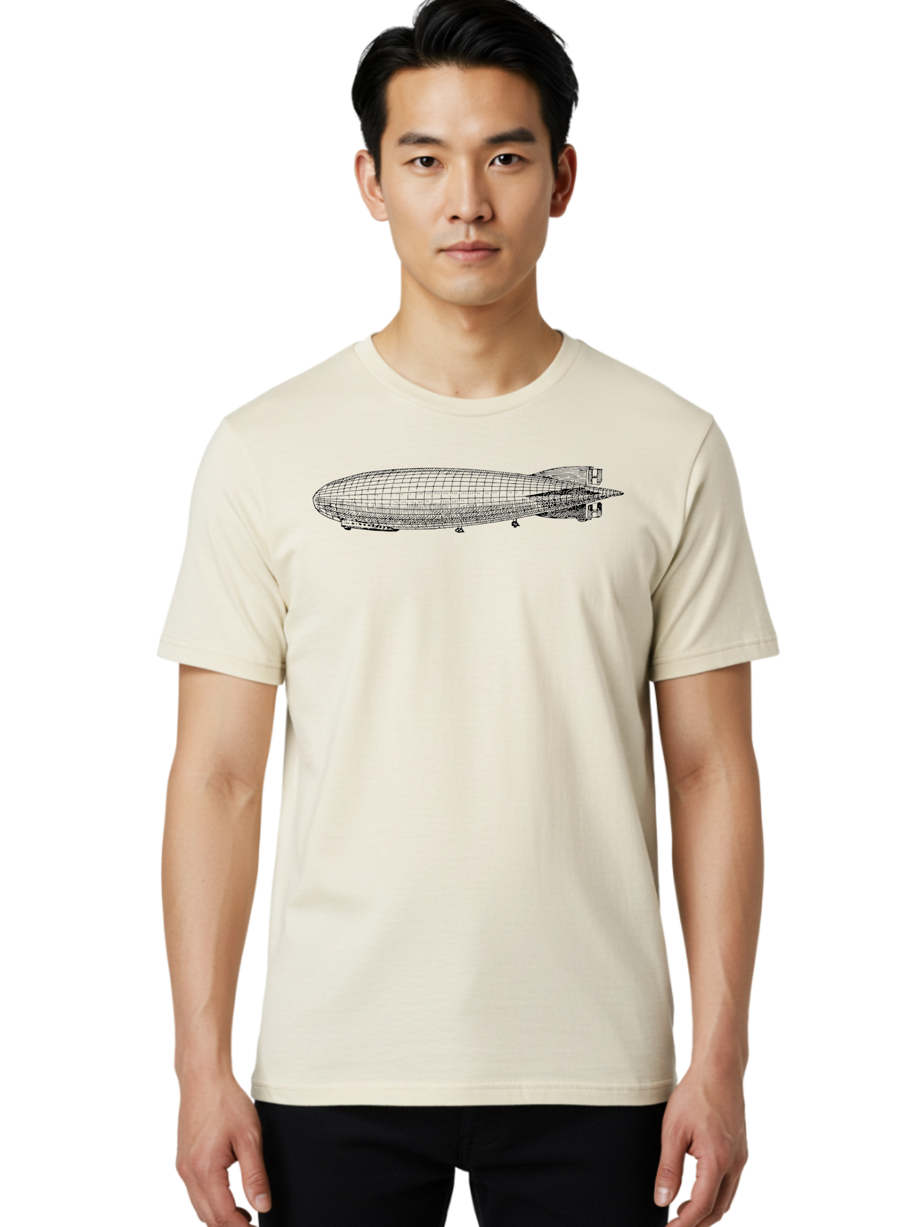 Airship Men'S Graphic Tee, 100% Cotton, Comfortable Casual Summer Wear, Machine Washable, Airship, Zeppelin, Dirigible, Aircraft, Luxury Travel, Historical Aviation, Vintage Transportation, Retro Style, Wireframe Model, 3D Rendering Aad776