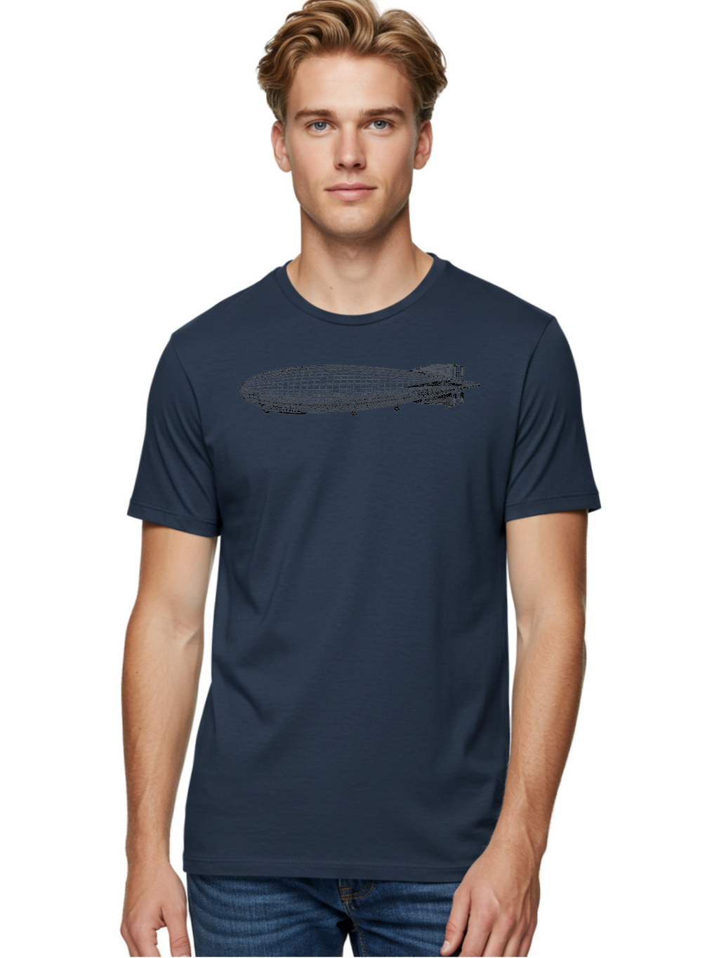 Airship Men'S Graphic Tee, 100% Cotton, Comfortable Casual Summer Wear, Machine Washable, Airship, Zeppelin, Dirigible, Aircraft, Luxury Travel, Historical Aviation, Vintage Transportation, Retro Style, Wireframe Model, 3D Rendering Aad776