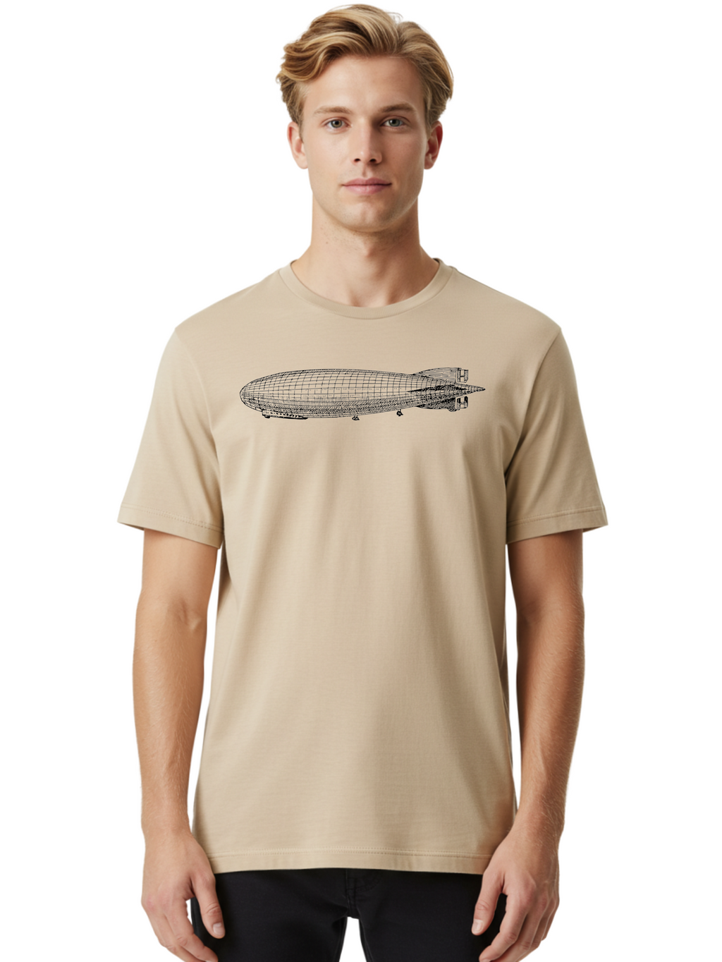 Airship Men'S Graphic Tee, 100% Cotton, Comfortable Casual Summer Wear, Machine Washable, Airship, Zeppelin, Dirigible, Aircraft, Luxury Travel, Historical Aviation, Vintage Transportation, Retro Style, Wireframe Model, 3D Rendering Aad776