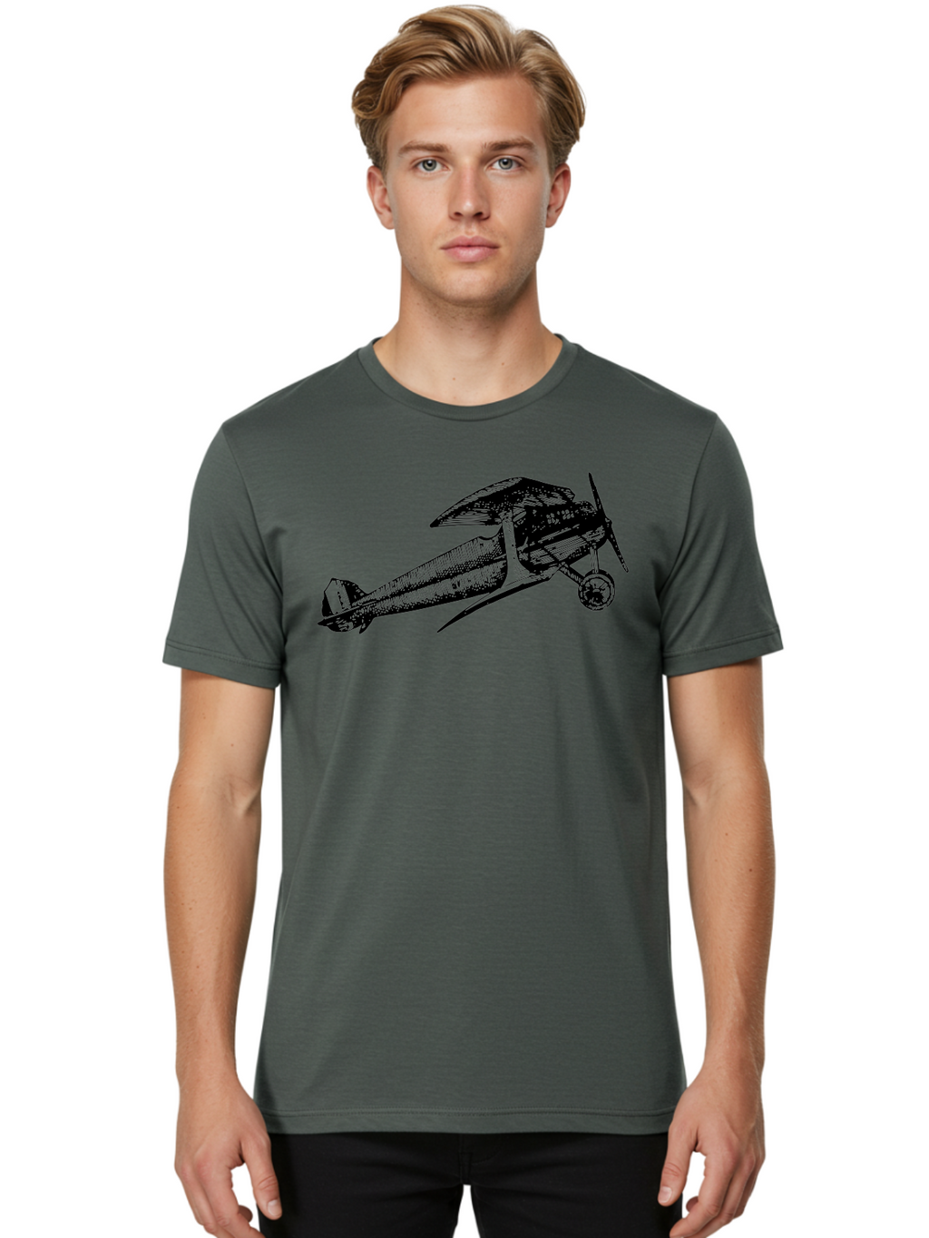Biplane-1 Men'S Graphic Tee, 100% Cotton, Comfortable Casual Summer Wear, Machine Washable, Vintage Aeroplane, Classic Aircraft, Retro Aviation, Antique Plane, Old-Fashioned Flying Machine, Historical Flight Aad778