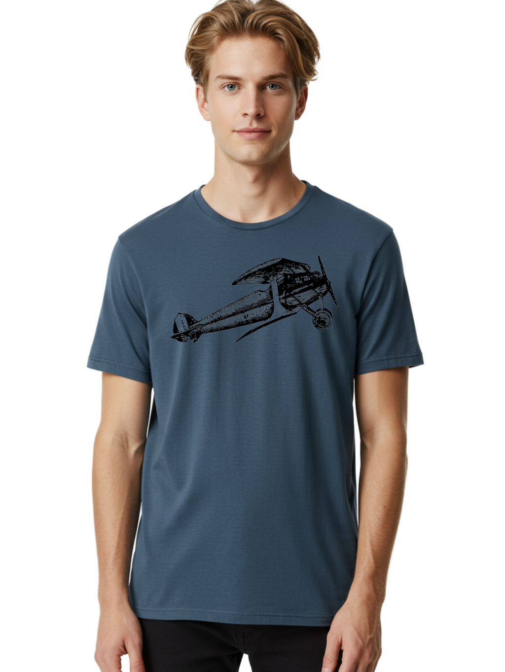 Biplane-1 Men'S Graphic Tee, 100% Cotton, Comfortable Casual Summer Wear, Machine Washable, Vintage Aeroplane, Classic Aircraft, Retro Aviation, Antique Plane, Old-Fashioned Flying Machine, Historical Flight Aad778