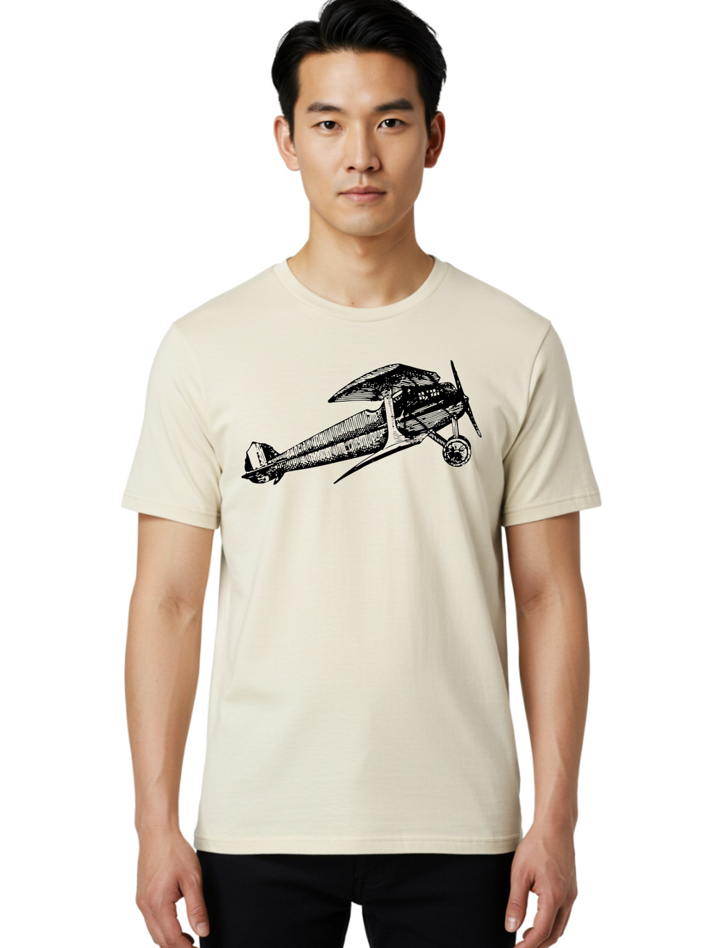 Biplane-1 Men'S Graphic Tee, 100% Cotton, Comfortable Casual Summer Wear, Machine Washable, Vintage Aeroplane, Classic Aircraft, Retro Aviation, Antique Plane, Old-Fashioned Flying Machine, Historical Flight Aad778
