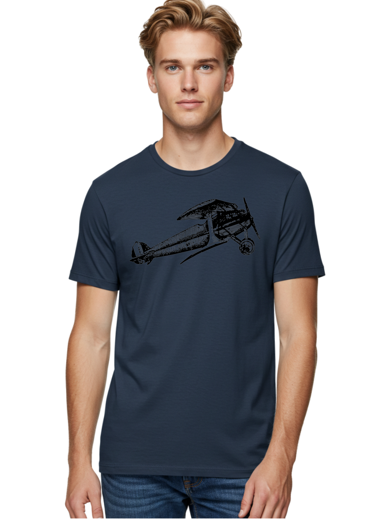 Biplane-1 Men'S Graphic Tee, 100% Cotton, Comfortable Casual Summer Wear, Machine Washable, Vintage Aeroplane, Classic Aircraft, Retro Aviation, Antique Plane, Old-Fashioned Flying Machine, Historical Flight Aad778