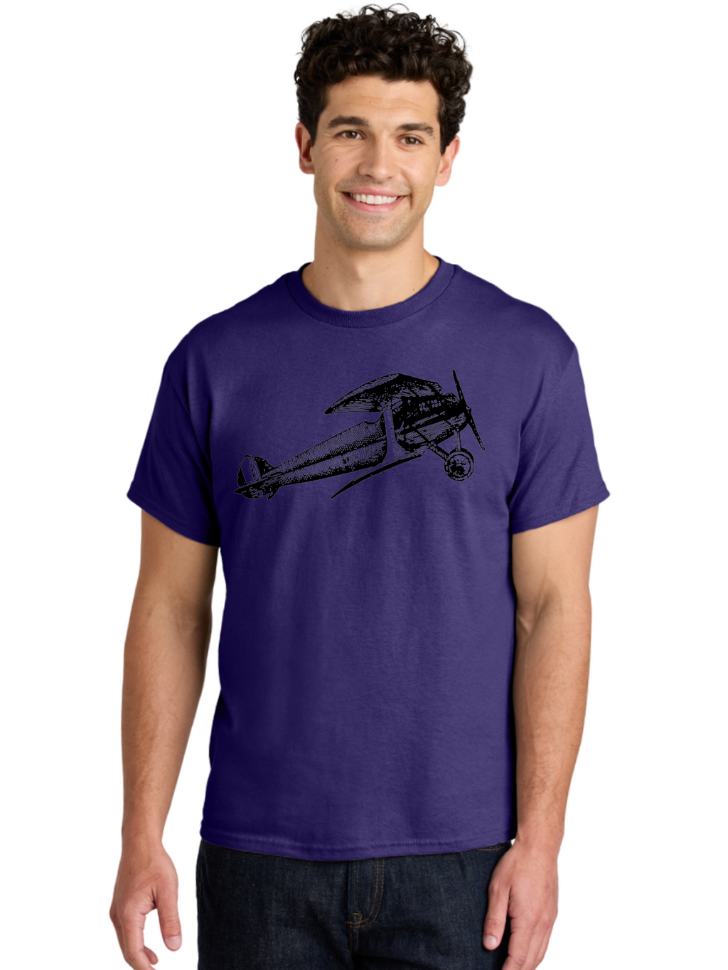 Biplane-1 Men'S Graphic Tee, 100% Cotton, Comfortable Casual Summer Wear, Machine Washable, Vintage Aeroplane, Classic Aircraft, Retro Aviation, Antique Plane, Old-Fashioned Flying Machine, Historical Flight Aad778