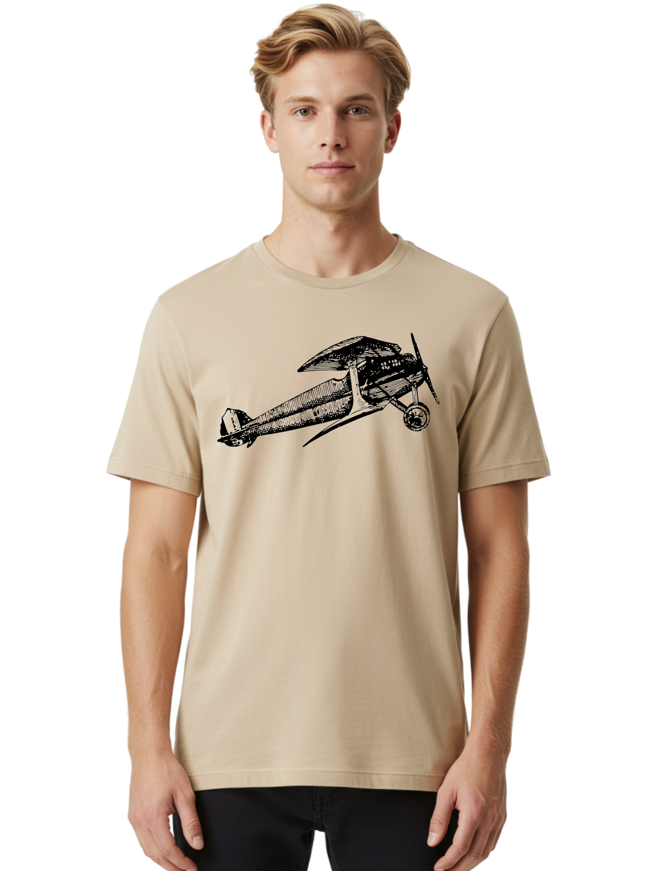 Biplane-1 Men'S Graphic Tee, 100% Cotton, Comfortable Casual Summer Wear, Machine Washable, Vintage Aeroplane, Classic Aircraft, Retro Aviation, Antique Plane, Old-Fashioned Flying Machine, Historical Flight Aad778