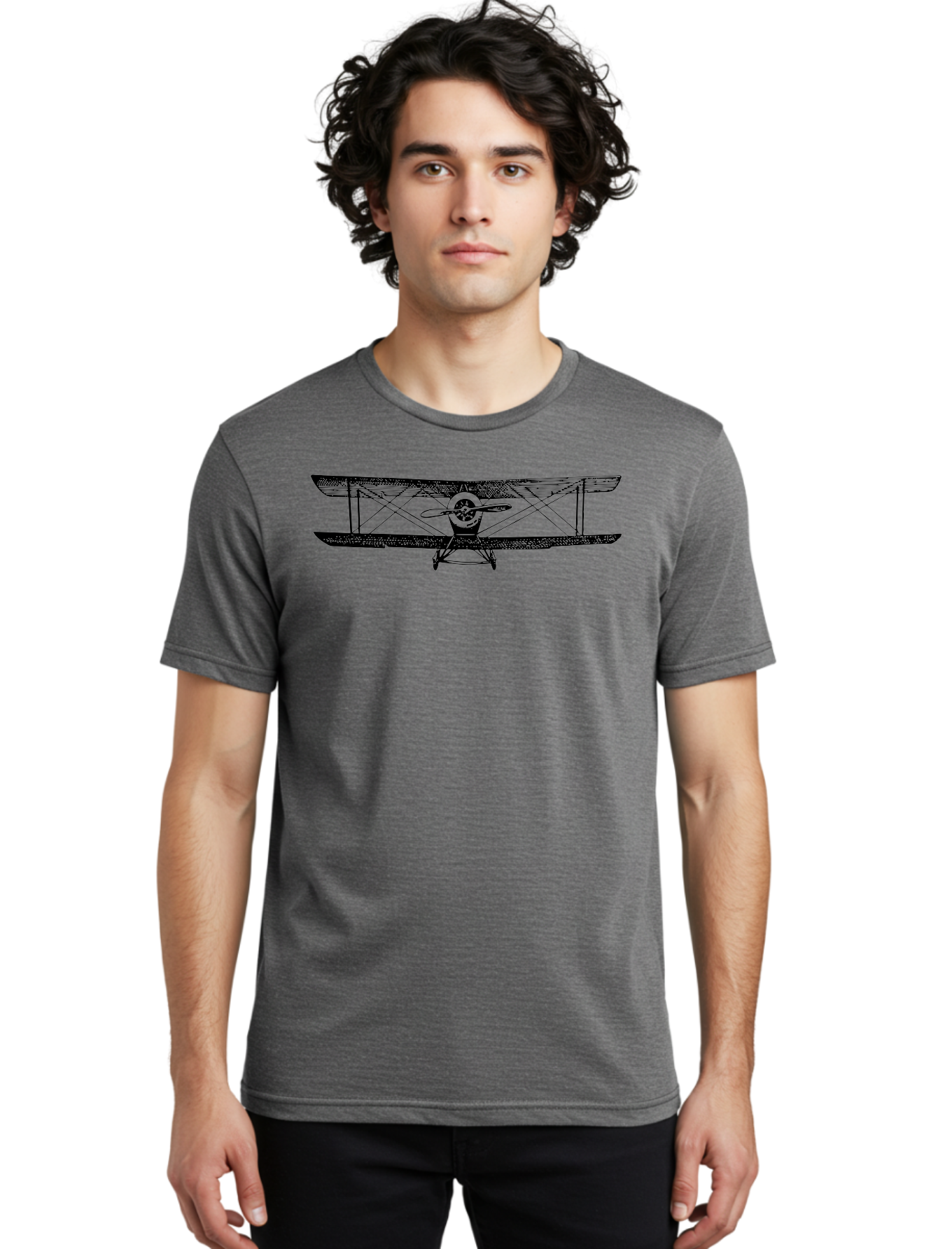 Biplane-2 Men'S Graphic Tee, 100% Cotton, Comfortable Casual Summer Wear, Machine Washable, Vintage Aircraft, Classic Aviation, Biplane Design, Double Wings, Propeller Driven, Retro Flying Machine, Historical Airplane, Aviation Heritage Aad779