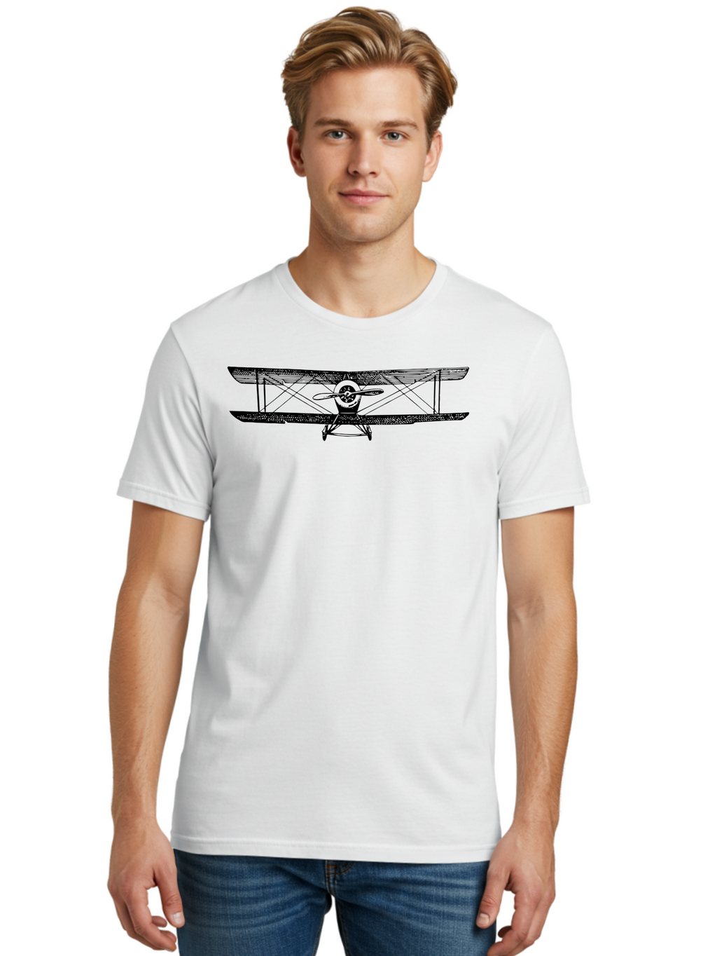Biplane-2 Men'S Graphic Tee, 100% Cotton, Comfortable Casual Summer Wear, Machine Washable, Vintage Aircraft, Classic Aviation, Biplane Design, Double Wings, Propeller Driven, Retro Flying Machine, Historical Airplane, Aviation Heritage Aad779