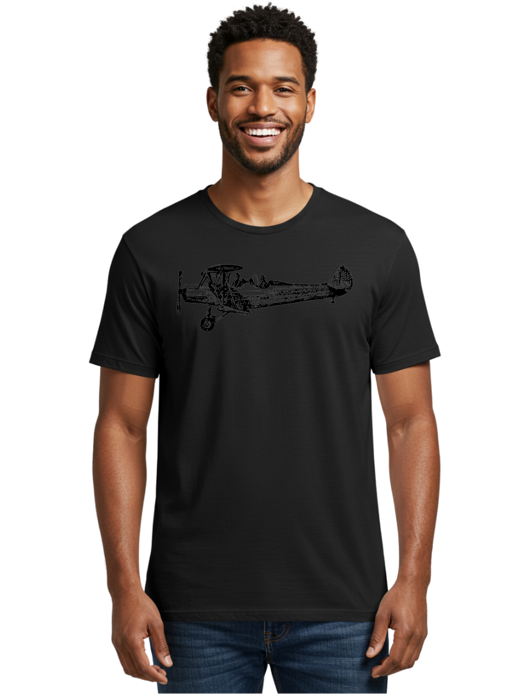 Biplane-3 Men'S Graphic Tee, 100% Cotton, Comfortable Casual Summer Wear, Machine Washable, Vintage Biplane, Classic Aircraft, Historical Aviation, Biplane Illustration, Pilot, Propeller Plane, Old Airplane, Flight, Retro Style Aad780