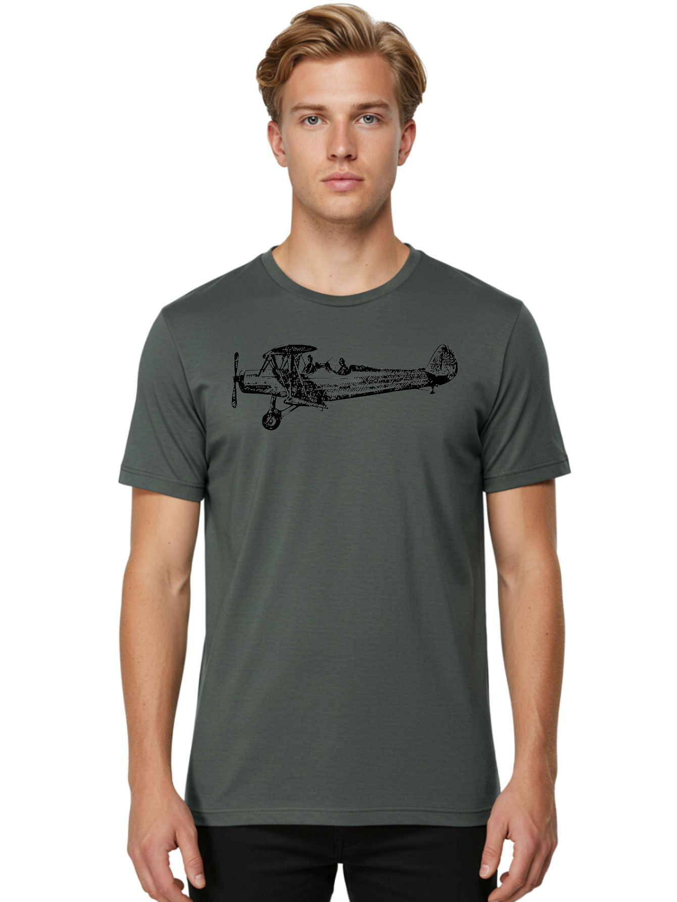 Biplane-3 Men'S Graphic Tee, 100% Cotton, Comfortable Casual Summer Wear, Machine Washable, Vintage Biplane, Classic Aircraft, Historical Aviation, Biplane Illustration, Pilot, Propeller Plane, Old Airplane, Flight, Retro Style Aad780