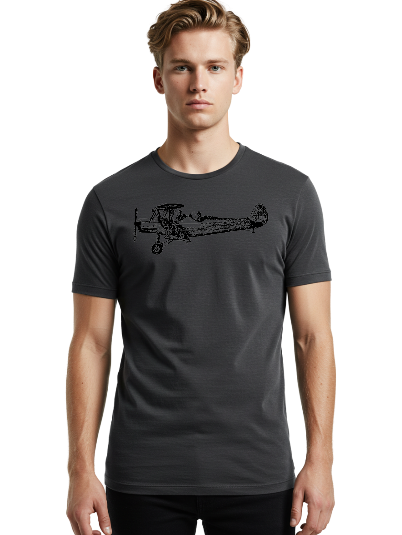 Biplane-3 Men'S Graphic Tee, 100% Cotton, Comfortable Casual Summer Wear, Machine Washable, Vintage Biplane, Classic Aircraft, Historical Aviation, Biplane Illustration, Pilot, Propeller Plane, Old Airplane, Flight, Retro Style Aad780