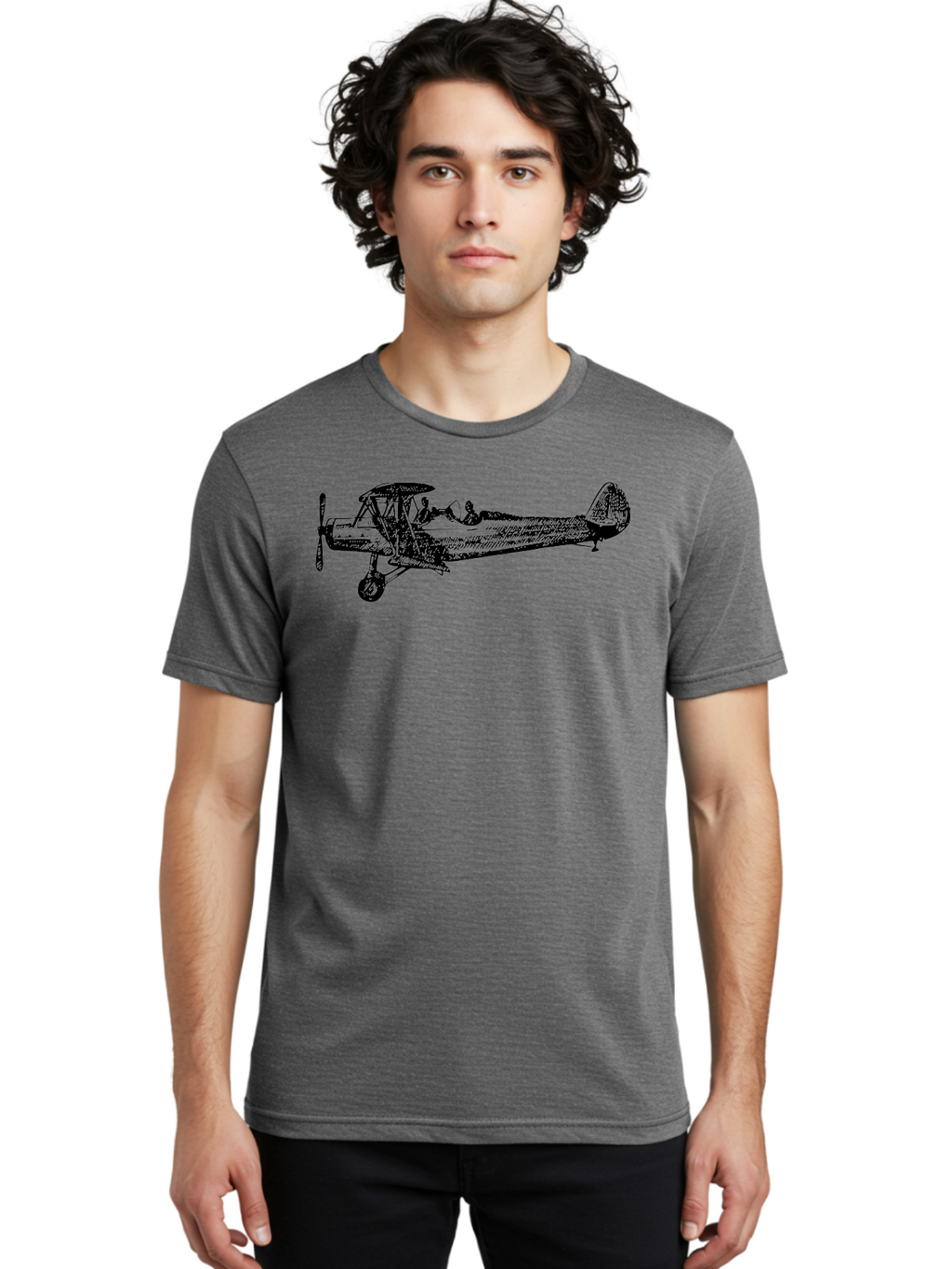 Biplane-3 Men'S Graphic Tee, 100% Cotton, Comfortable Casual Summer Wear, Machine Washable, Vintage Biplane, Classic Aircraft, Historical Aviation, Biplane Illustration, Pilot, Propeller Plane, Old Airplane, Flight, Retro Style Aad780