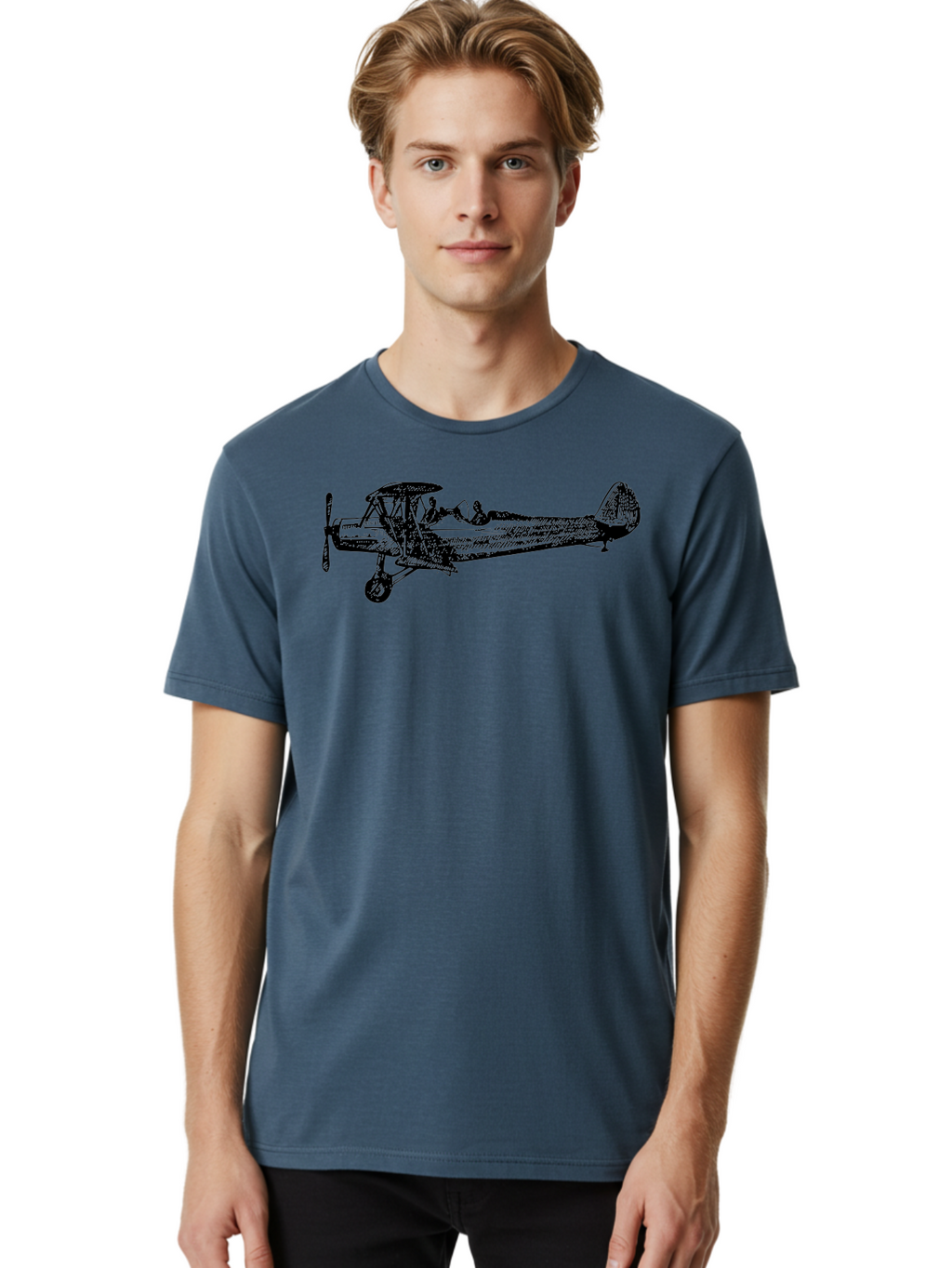 Biplane-3 Men'S Graphic Tee, 100% Cotton, Comfortable Casual Summer Wear, Machine Washable, Vintage Biplane, Classic Aircraft, Historical Aviation, Biplane Illustration, Pilot, Propeller Plane, Old Airplane, Flight, Retro Style Aad780