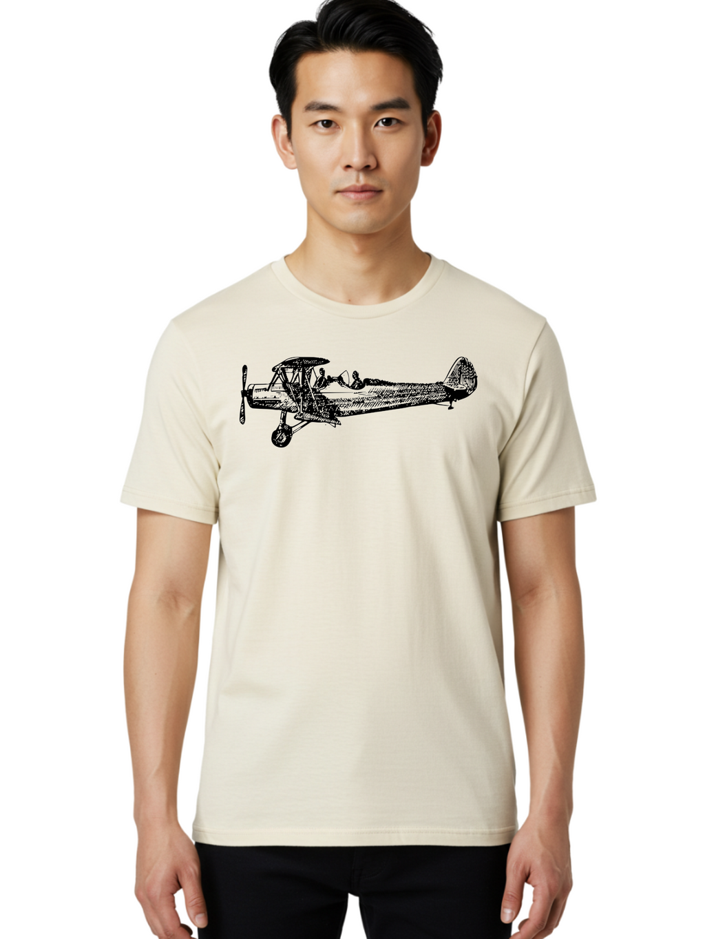 Biplane-3 Men'S Graphic Tee, 100% Cotton, Comfortable Casual Summer Wear, Machine Washable, Vintage Biplane, Classic Aircraft, Historical Aviation, Biplane Illustration, Pilot, Propeller Plane, Old Airplane, Flight, Retro Style Aad780