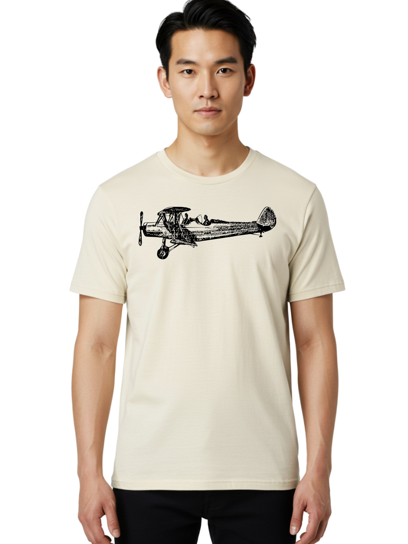 Biplane-3 Men'S Graphic Tee, 100% Cotton, Comfortable Casual Summer Wear, Machine Washable, Vintage Biplane, Classic Aircraft, Historical Aviation, Biplane Illustration, Pilot, Propeller Plane, Old Airplane, Flight, Retro Style Aad780