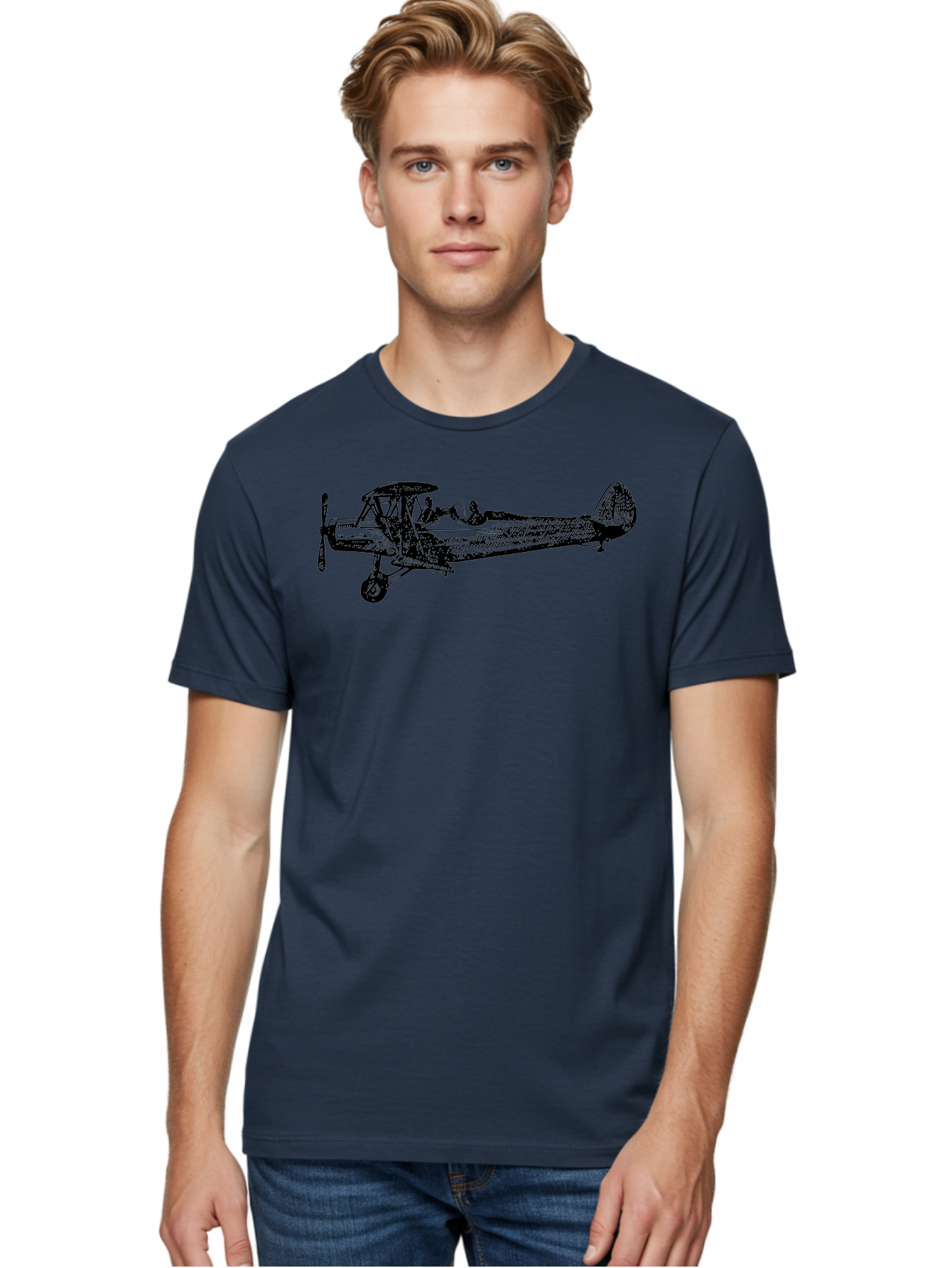 Biplane-3 Men'S Graphic Tee, 100% Cotton, Comfortable Casual Summer Wear, Machine Washable, Vintage Biplane, Classic Aircraft, Historical Aviation, Biplane Illustration, Pilot, Propeller Plane, Old Airplane, Flight, Retro Style Aad780