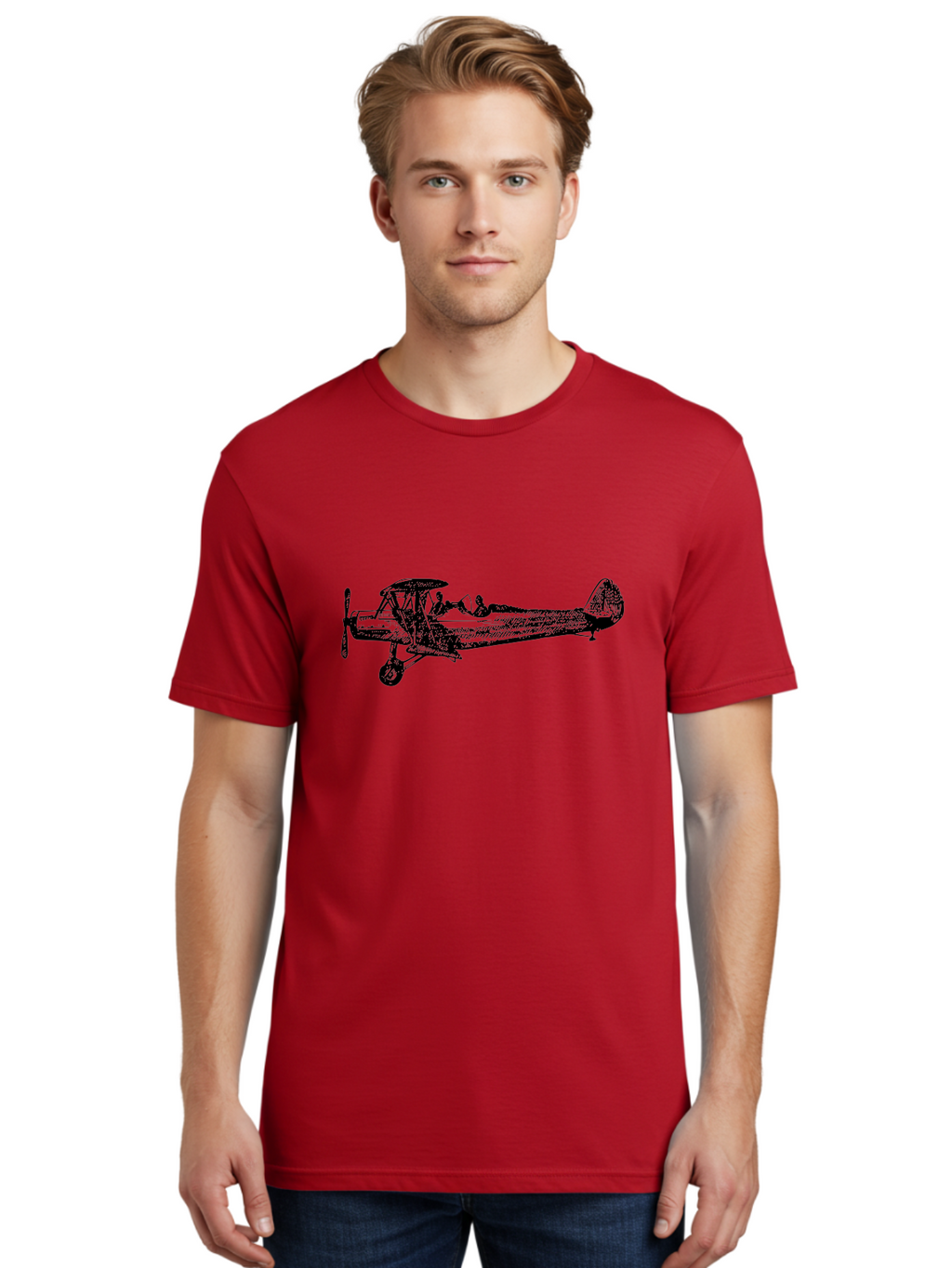 Biplane-3 Men'S Graphic Tee, 100% Cotton, Comfortable Casual Summer Wear, Machine Washable, Vintage Biplane, Classic Aircraft, Historical Aviation, Biplane Illustration, Pilot, Propeller Plane, Old Airplane, Flight, Retro Style Aad780