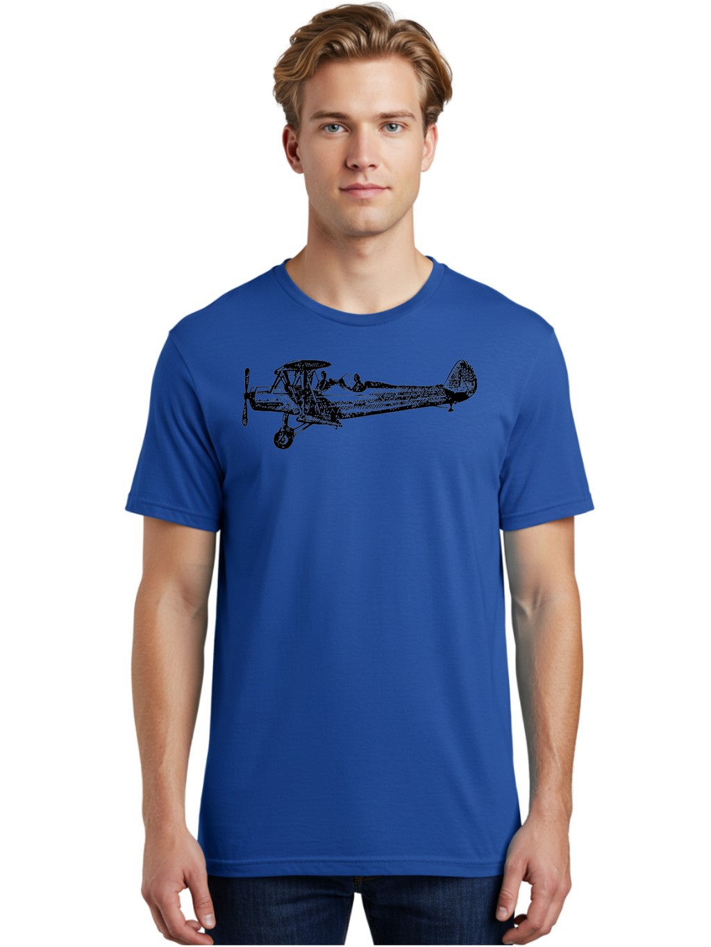 Biplane-3 Men'S Graphic Tee, 100% Cotton, Comfortable Casual Summer Wear, Machine Washable, Vintage Biplane, Classic Aircraft, Historical Aviation, Biplane Illustration, Pilot, Propeller Plane, Old Airplane, Flight, Retro Style Aad780