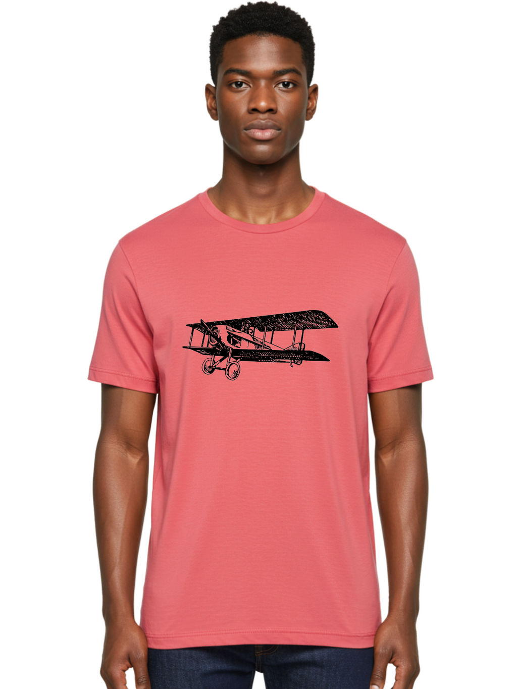 Biplane-Illustration Men'S Graphic Tee, 100% Cotton, Comfortable Casual Summer Wear, Machine Washable, Vintage Airplane, Classic Aircraft, Biplane Design, Historical Aviation, World War I, Military Aircraft, Sopwith Camel, Iconic Plane, Aad781