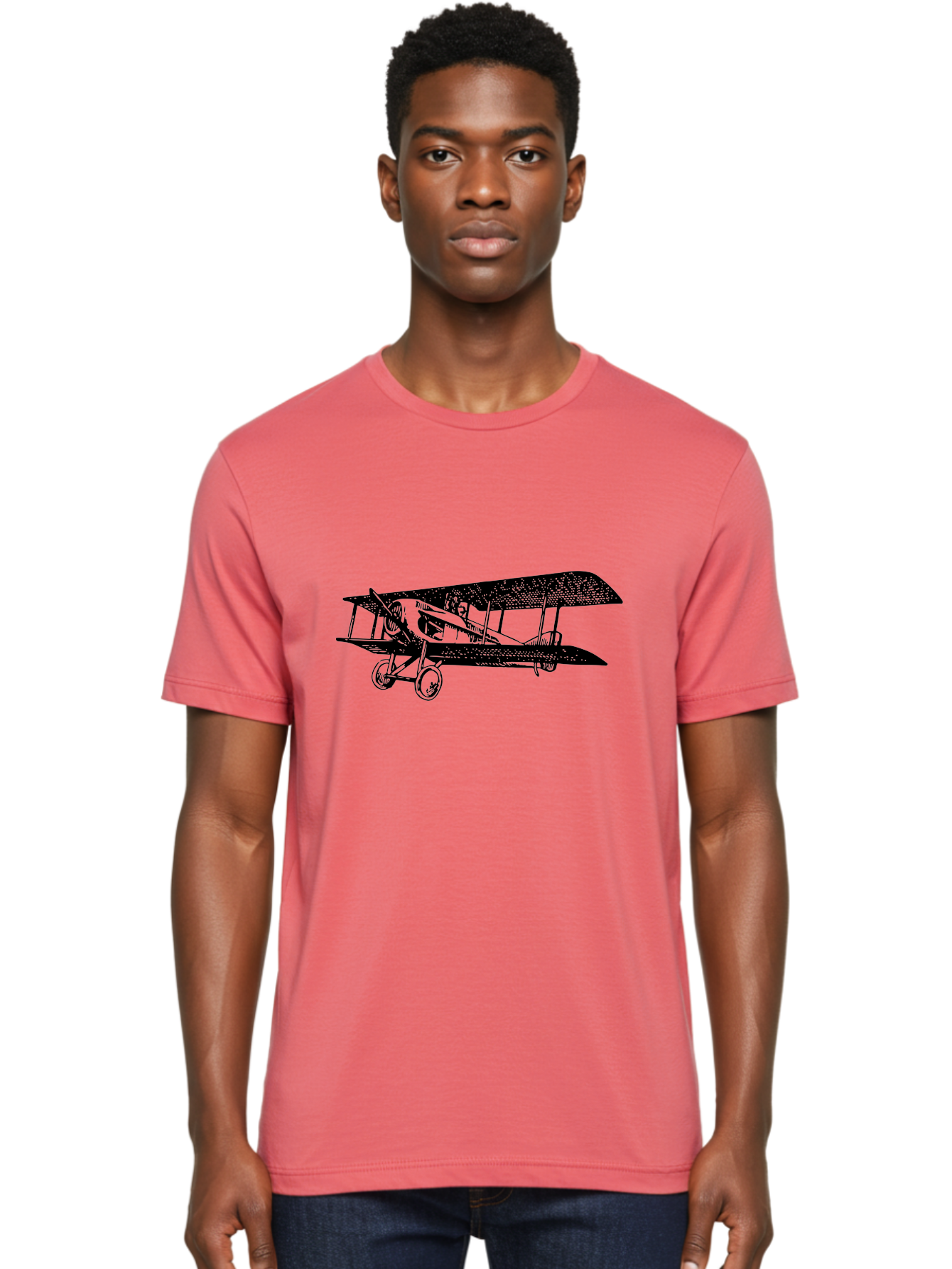 Biplane-Illustration Men'S Graphic Tee, 100% Cotton, Comfortable Casual Summer Wear, Machine Washable, Vintage Airplane, Classic Aircraft, Biplane Design, Historical Aviation, World War I, Military Aircraft, Sopwith Camel, Iconic Plane, Aad781
