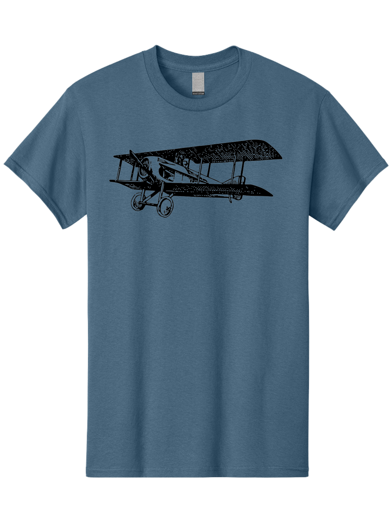 Biplane-Illustration Men'S Graphic Tee, 100% Cotton, Comfortable Casual Summer Wear, Machine Washable, Vintage Airplane, Classic Aircraft, Biplane Design, Historical Aviation, World War I, Military Aircraft, Sopwith Camel, Iconic Plane, Aad781