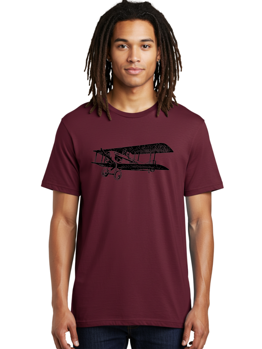 Biplane-Illustration Men'S Graphic Tee, 100% Cotton, Comfortable Casual Summer Wear, Machine Washable, Vintage Airplane, Classic Aircraft, Biplane Design, Historical Aviation, World War I, Military Aircraft, Sopwith Camel, Iconic Plane, Aad781