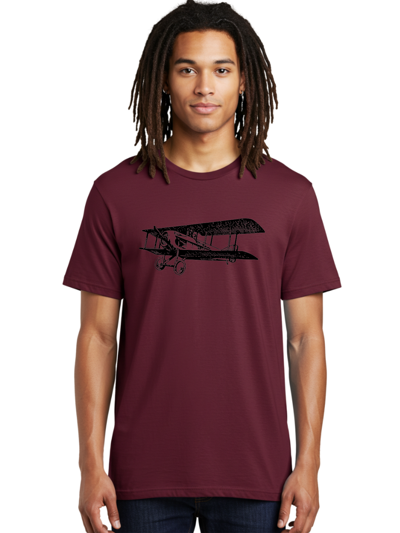 Biplane-Illustration Men'S Graphic Tee, 100% Cotton, Comfortable Casual Summer Wear, Machine Washable, Vintage Airplane, Classic Aircraft, Biplane Design, Historical Aviation, World War I, Military Aircraft, Sopwith Camel, Iconic Plane, Aad781