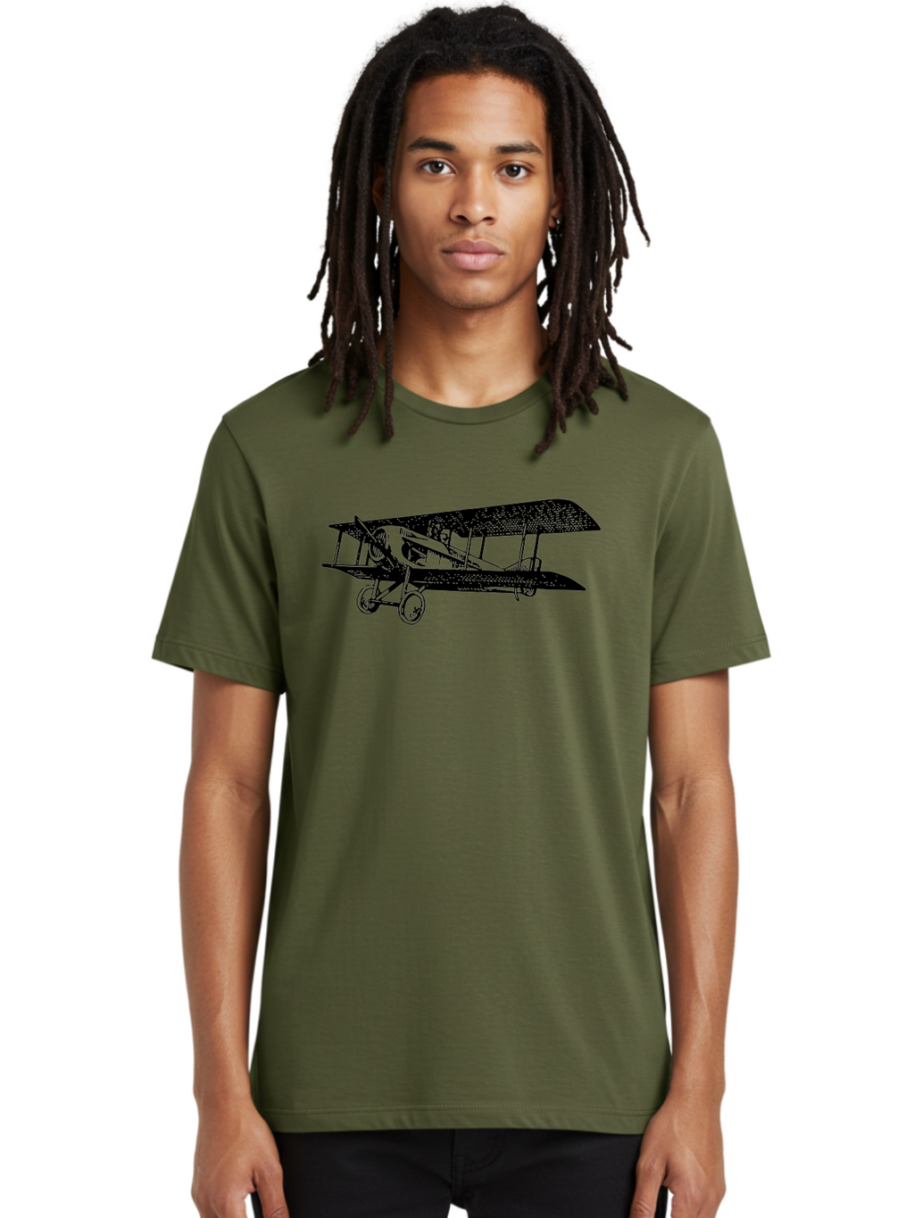 Biplane-Illustration Men'S Graphic Tee, 100% Cotton, Comfortable Casual Summer Wear, Machine Washable, Vintage Airplane, Classic Aircraft, Biplane Design, Historical Aviation, World War I, Military Aircraft, Sopwith Camel, Iconic Plane, Aad781