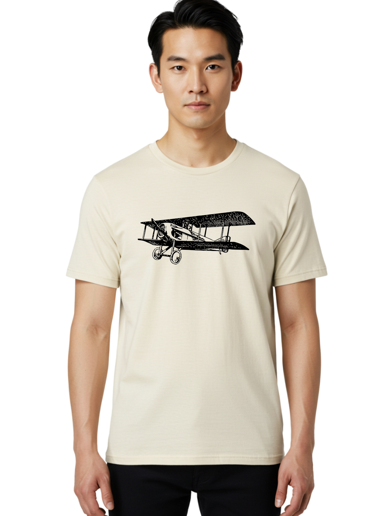 Biplane-Illustration Men'S Graphic Tee, 100% Cotton, Comfortable Casual Summer Wear, Machine Washable, Vintage Airplane, Classic Aircraft, Biplane Design, Historical Aviation, World War I, Military Aircraft, Sopwith Camel, Iconic Plane, Aad781