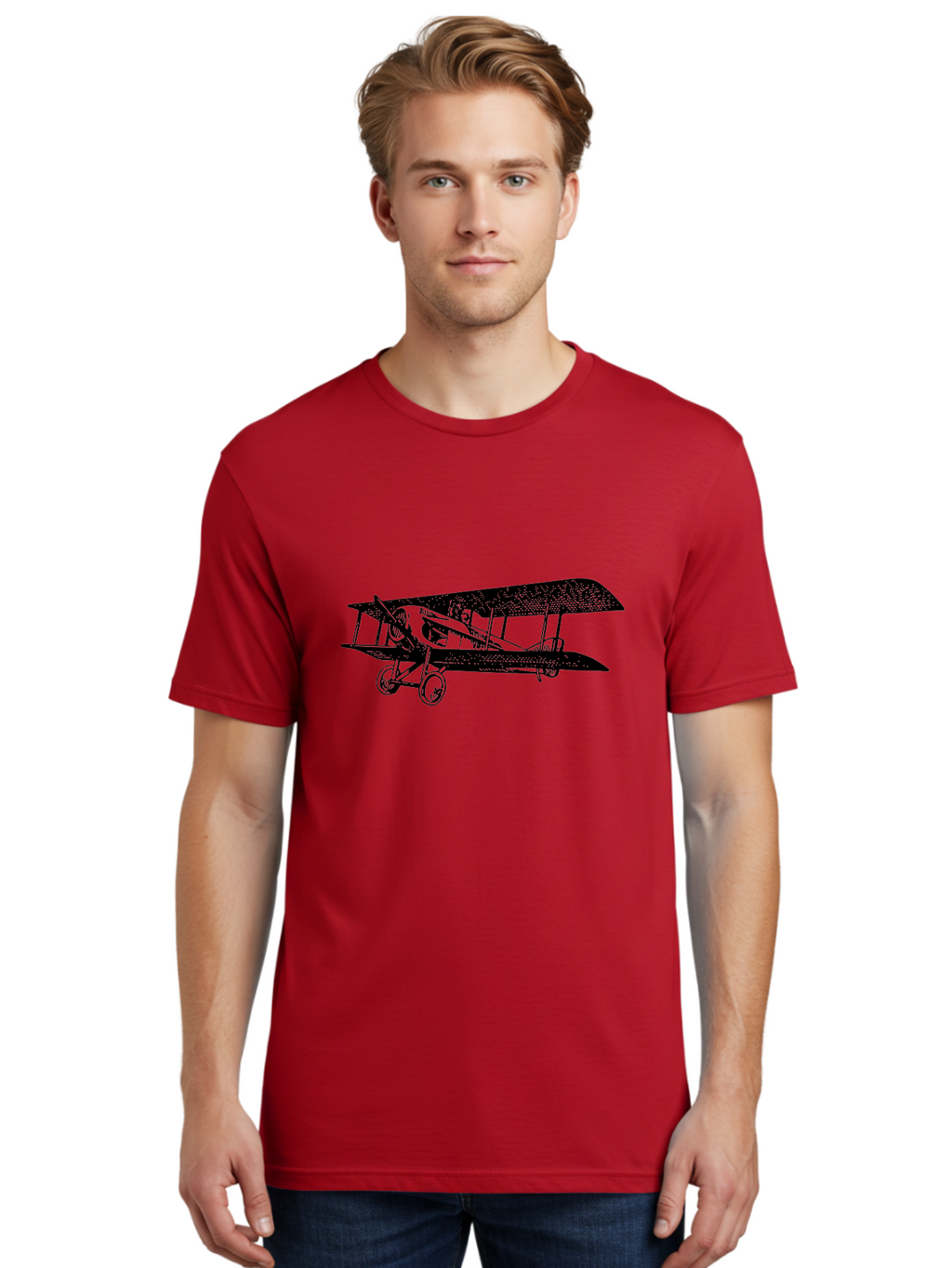 Biplane-Illustration Men'S Graphic Tee, 100% Cotton, Comfortable Casual Summer Wear, Machine Washable, Vintage Airplane, Classic Aircraft, Biplane Design, Historical Aviation, World War I, Military Aircraft, Sopwith Camel, Iconic Plane, Aad781