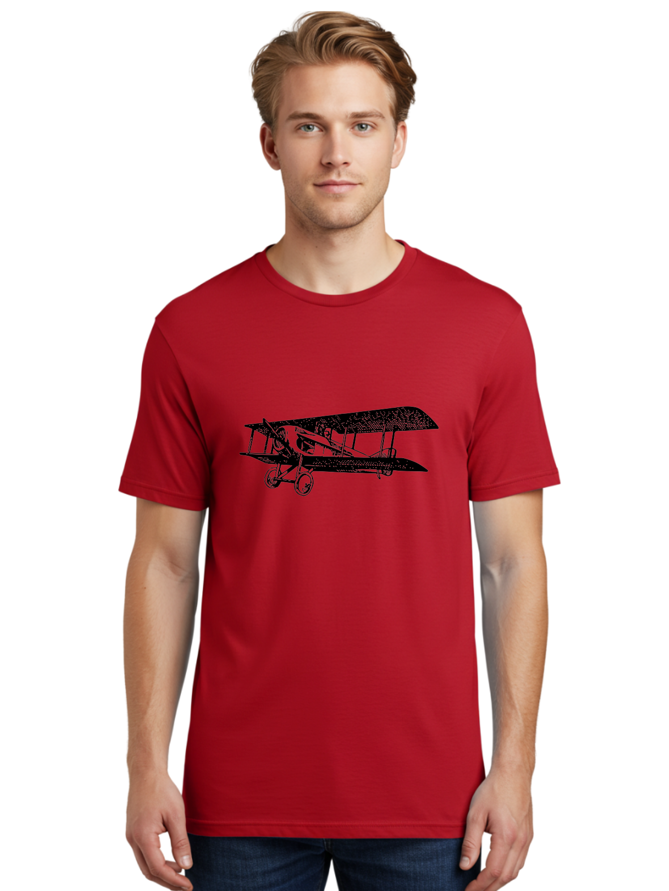Biplane-Illustration Men'S Graphic Tee, 100% Cotton, Comfortable Casual Summer Wear, Machine Washable, Vintage Airplane, Classic Aircraft, Biplane Design, Historical Aviation, World War I, Military Aircraft, Sopwith Camel, Iconic Plane, Aad781
