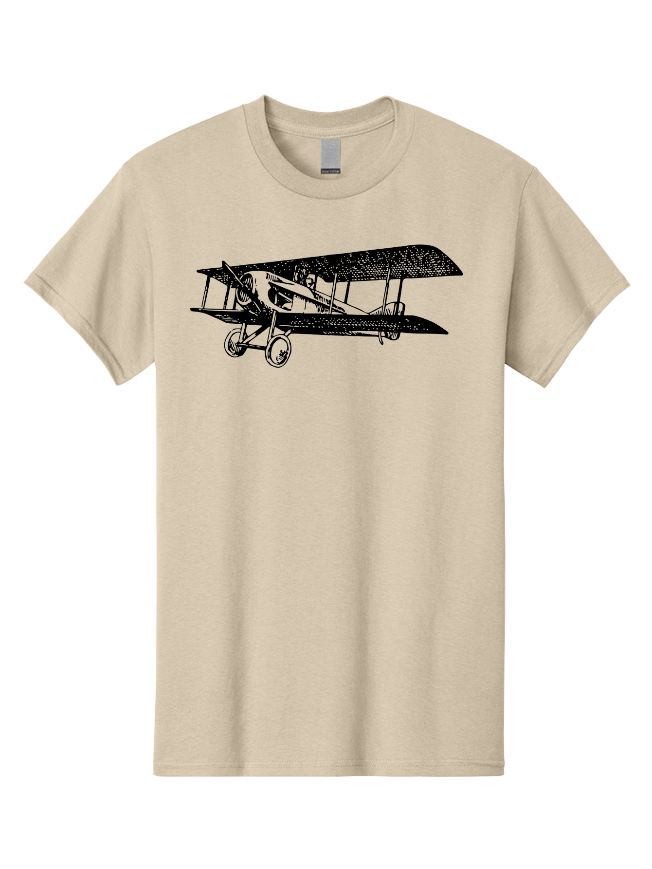 Biplane-Illustration Men'S Graphic Tee, 100% Cotton, Comfortable Casual Summer Wear, Machine Washable, Vintage Airplane, Classic Aircraft, Biplane Design, Historical Aviation, World War I, Military Aircraft, Sopwith Camel, Iconic Plane, Aad781