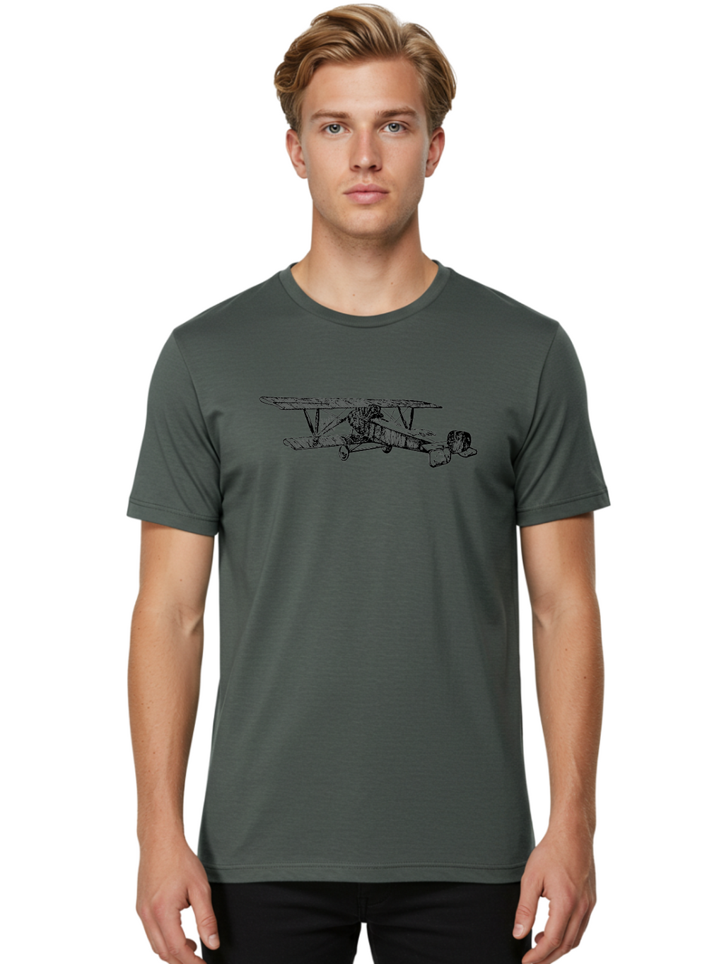 Biplane Men'S Graphic Tee, 100% Cotton, Comfortable Casual Summer Wear, Machine Washable, Vintage Airplane, Biplane Design, Sketch Art, Aviation History, Classic Aircraft, Retro Flying Machine, Nostalgic Transport Aad782