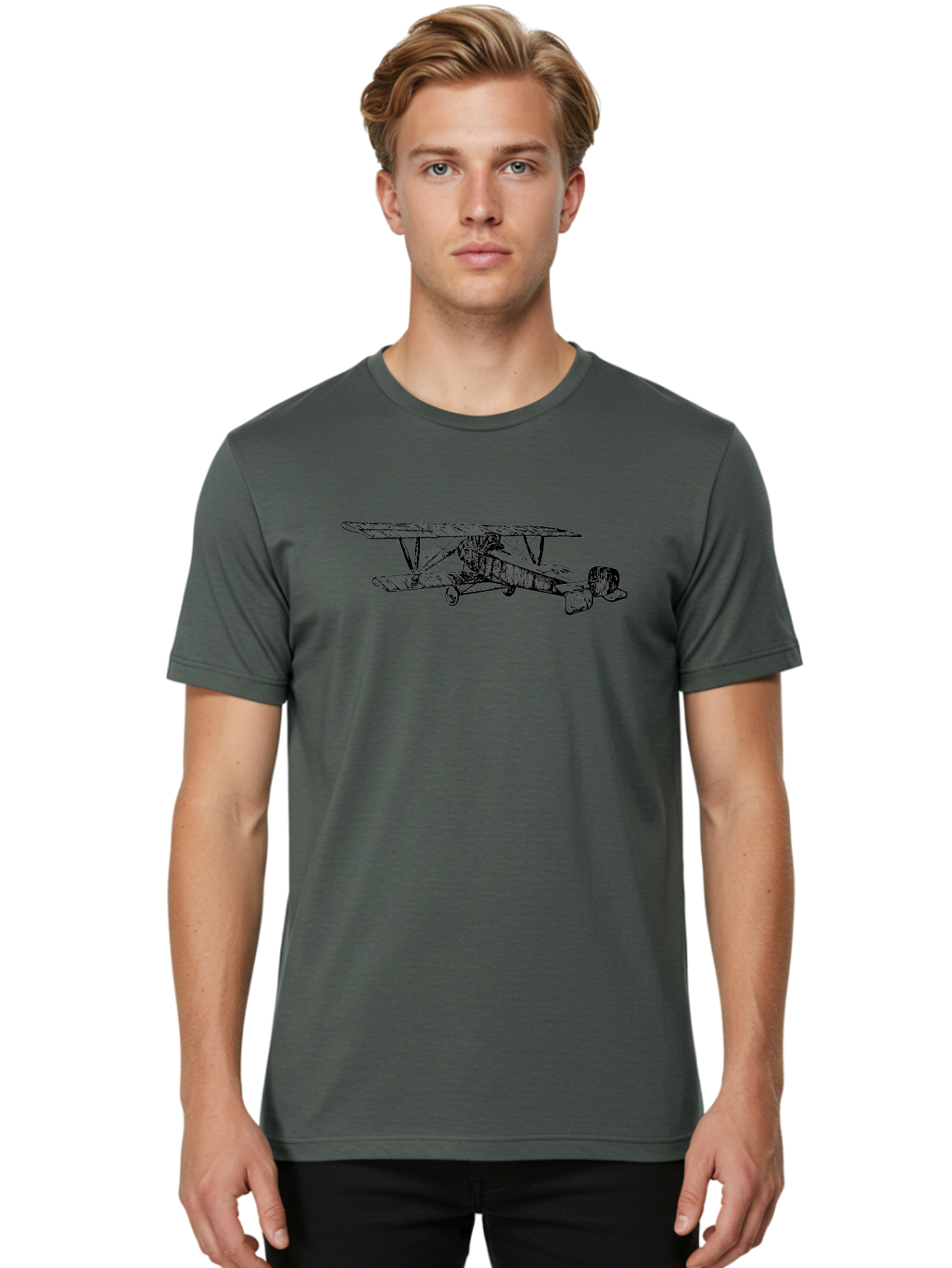 Biplane Men'S Graphic Tee, 100% Cotton, Comfortable Casual Summer Wear, Machine Washable, Vintage Airplane, Biplane Design, Sketch Art, Aviation History, Classic Aircraft, Retro Flying Machine, Nostalgic Transport Aad782