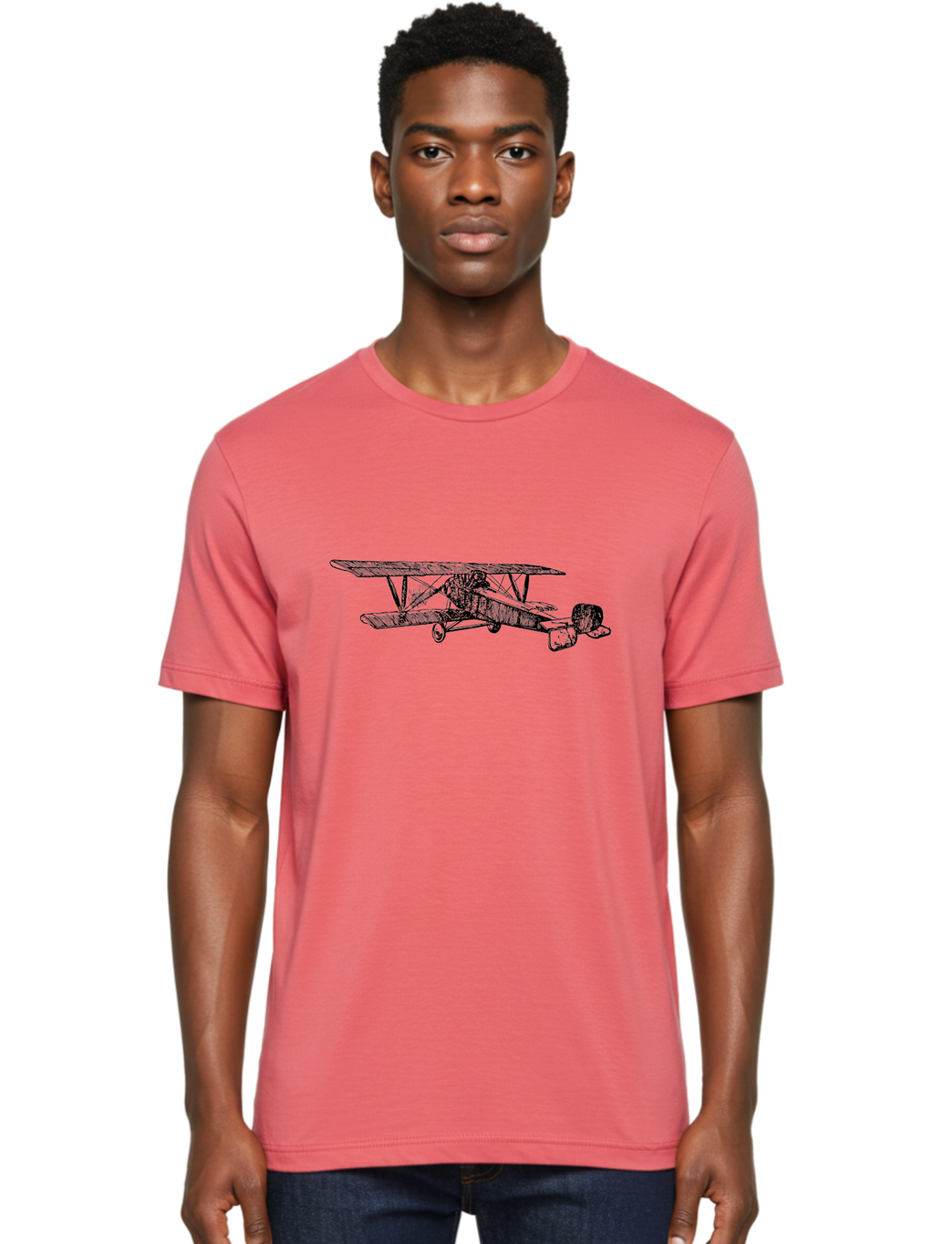 Biplane Men'S Graphic Tee, 100% Cotton, Comfortable Casual Summer Wear, Machine Washable, Vintage Airplane, Biplane Design, Sketch Art, Aviation History, Classic Aircraft, Retro Flying Machine, Nostalgic Transport Aad782