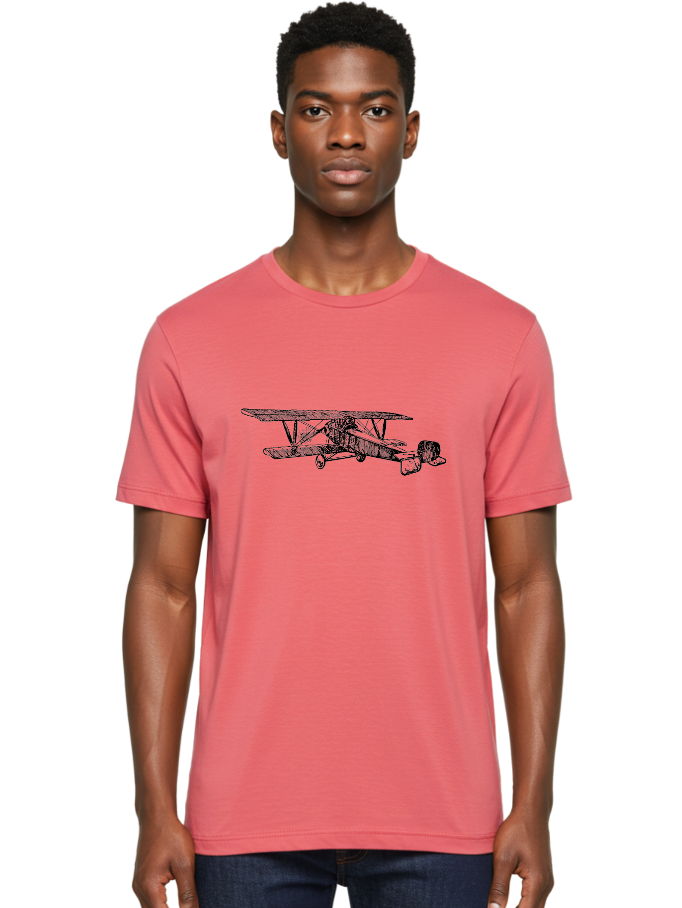 Biplane Men'S Graphic Tee, 100% Cotton, Comfortable Casual Summer Wear, Machine Washable, Vintage Airplane, Biplane Design, Sketch Art, Aviation History, Classic Aircraft, Retro Flying Machine, Nostalgic Transport Aad782