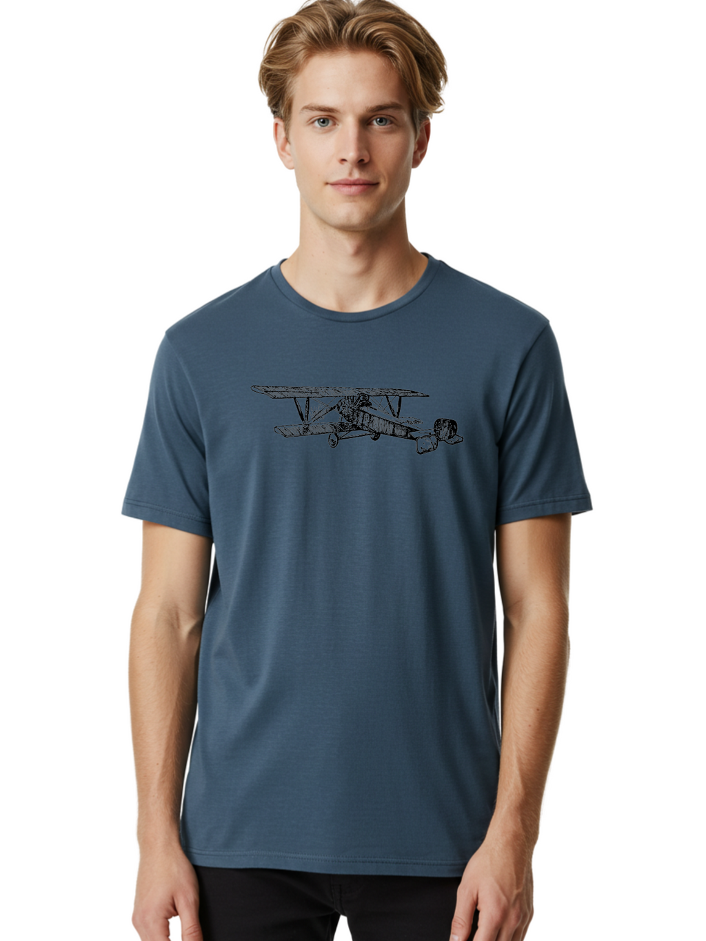 Biplane Men'S Graphic Tee, 100% Cotton, Comfortable Casual Summer Wear, Machine Washable, Vintage Airplane, Biplane Design, Sketch Art, Aviation History, Classic Aircraft, Retro Flying Machine, Nostalgic Transport Aad782