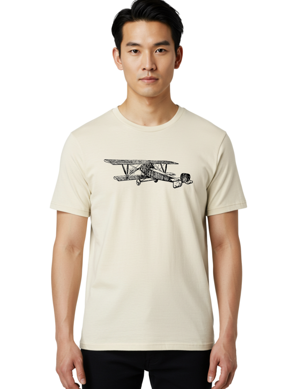 Biplane Men'S Graphic Tee, 100% Cotton, Comfortable Casual Summer Wear, Machine Washable, Vintage Airplane, Biplane Design, Sketch Art, Aviation History, Classic Aircraft, Retro Flying Machine, Nostalgic Transport Aad782