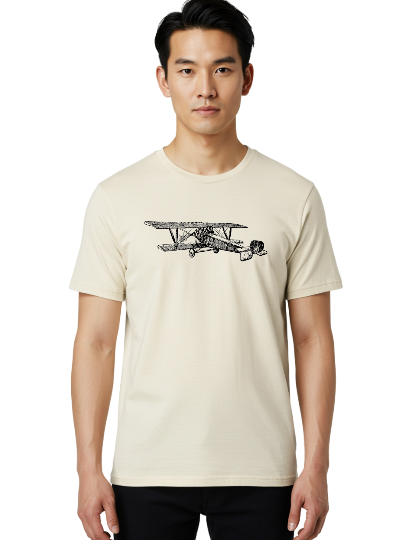Biplane Men'S Graphic Tee, 100% Cotton, Comfortable Casual Summer Wear, Machine Washable, Vintage Airplane, Biplane Design, Sketch Art, Aviation History, Classic Aircraft, Retro Flying Machine, Nostalgic Transport Aad782