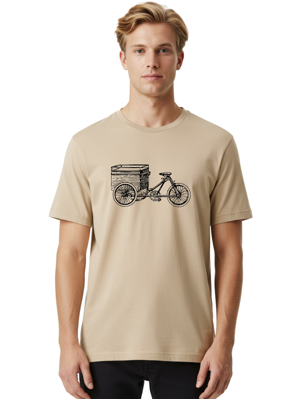 Cargobike Men'S Graphic Tee, 100% Cotton, Comfortable Casual Summer Wear, Machine Washable, Vintage Tricycle, Retro Bicycle, Goldilocks Branding, Cargo Bike, Three-Wheeled Vehicle, Nostalgic Design, Antique Bike Aad783