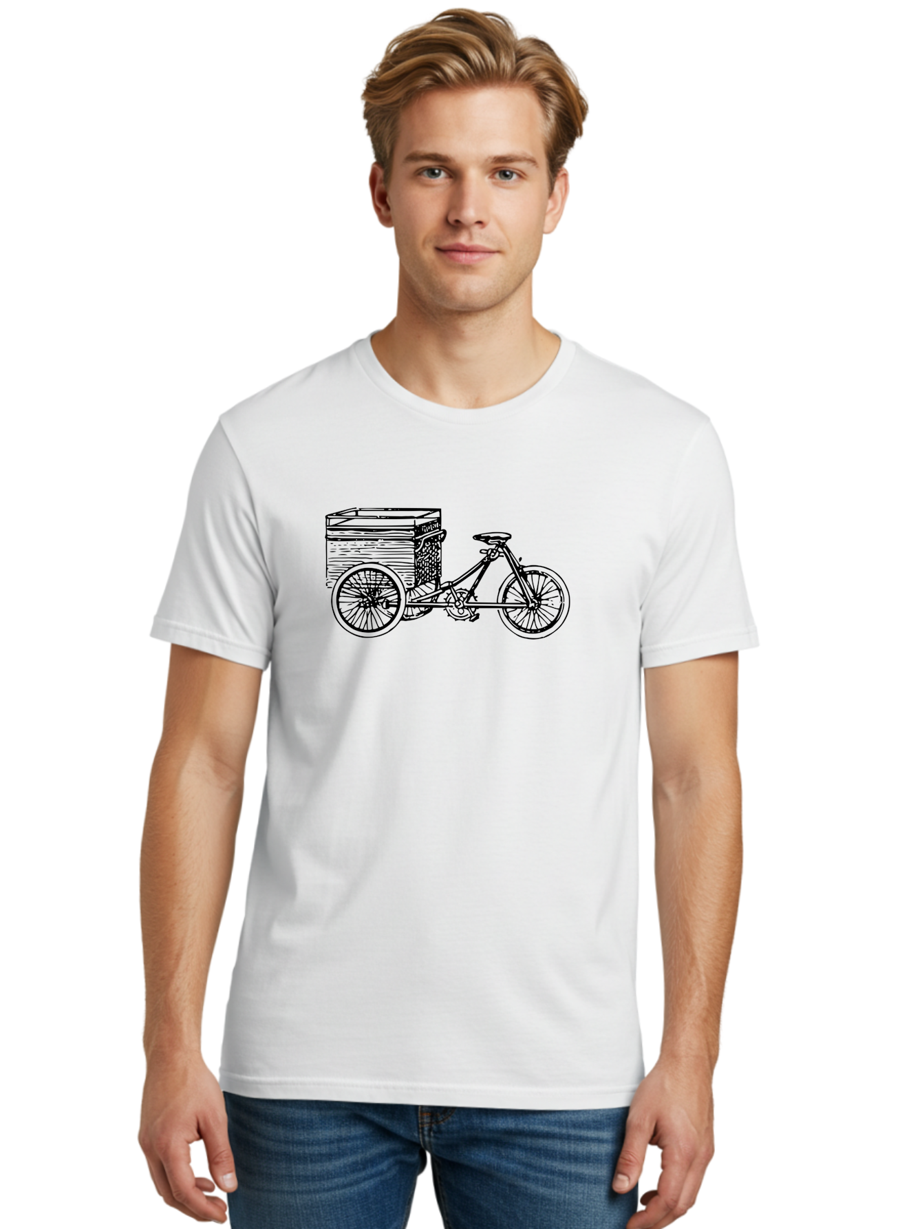 Cargobike Men'S Graphic Tee, 100% Cotton, Comfortable Casual Summer Wear, Machine Washable, Vintage Tricycle, Retro Bicycle, Goldilocks Branding, Cargo Bike, Three-Wheeled Vehicle, Nostalgic Design, Antique Bike Aad783