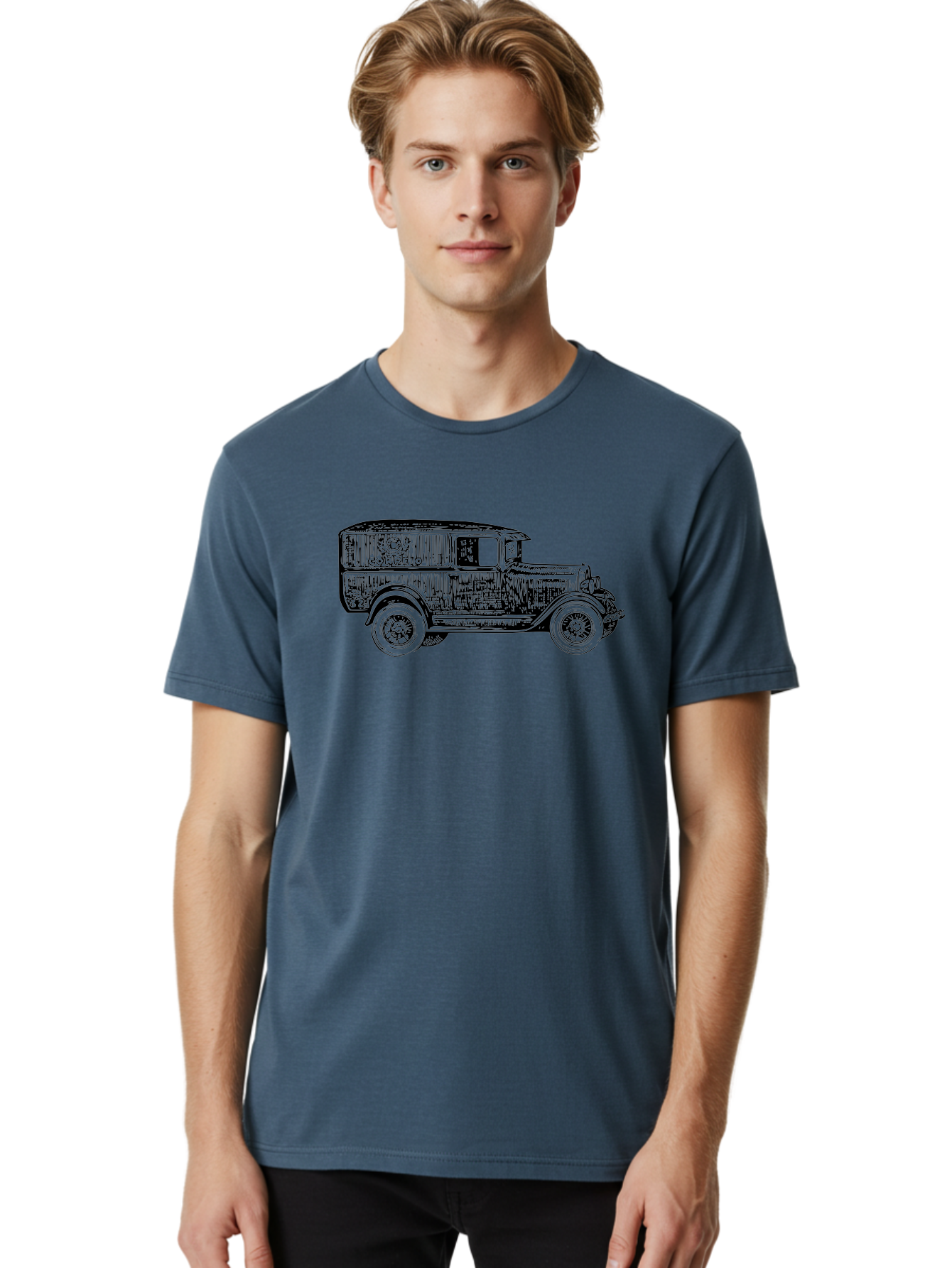 Correio Men'S Graphic Tee, 100% Cotton, Comfortable Casual Summer Wear, Machine Washable, Vintage Truck, Retro Vehicle, Classic Automobile, Correio Branding, Wooden Texture, Sketch Art, Antique Car, Nostalgic Design, Old-Fashioned, Aad784