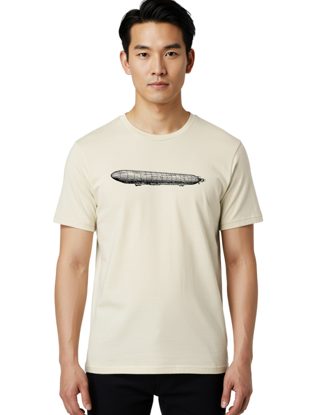 Dirigible Men'S Graphic Tee, 100% Cotton, Comfortable Casual Summer Wear, Machine Washable, Vintage Zeppelin, Historical Aircraft, Wireframe Model, 3D Rendering, Historical Aviation, Nostalgic Design, Retro Technology, German Engineering Aad786