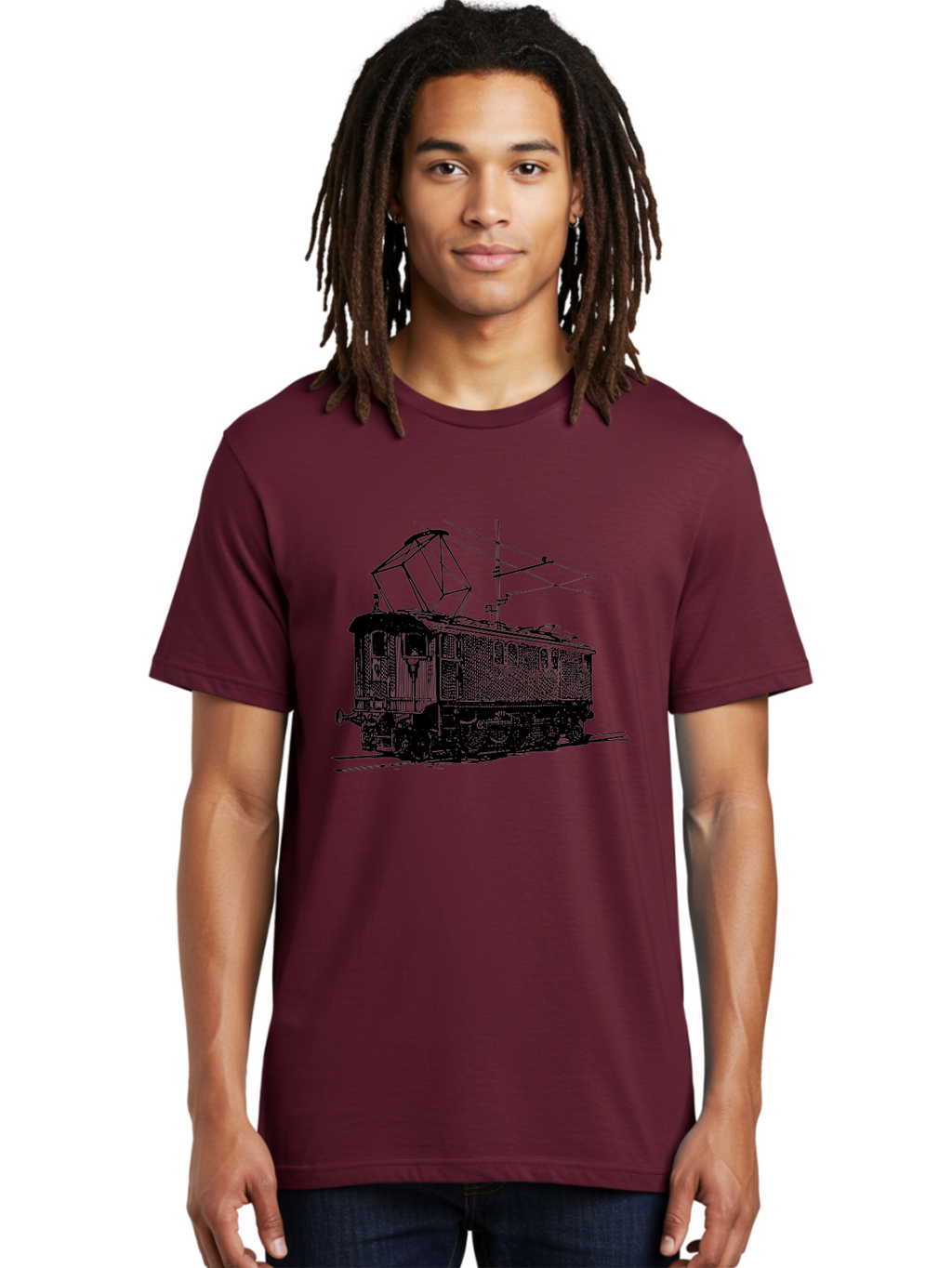 Electric-Train Men'S Graphic Tee, 100% Cotton, Comfortable Casual Summer Wear, Machine Washable, Vintage Electric Train, Railway Locomotive, Transportation Mode, Electric Power, Railway Technology, Historic Train Design, Public Transit Aad788