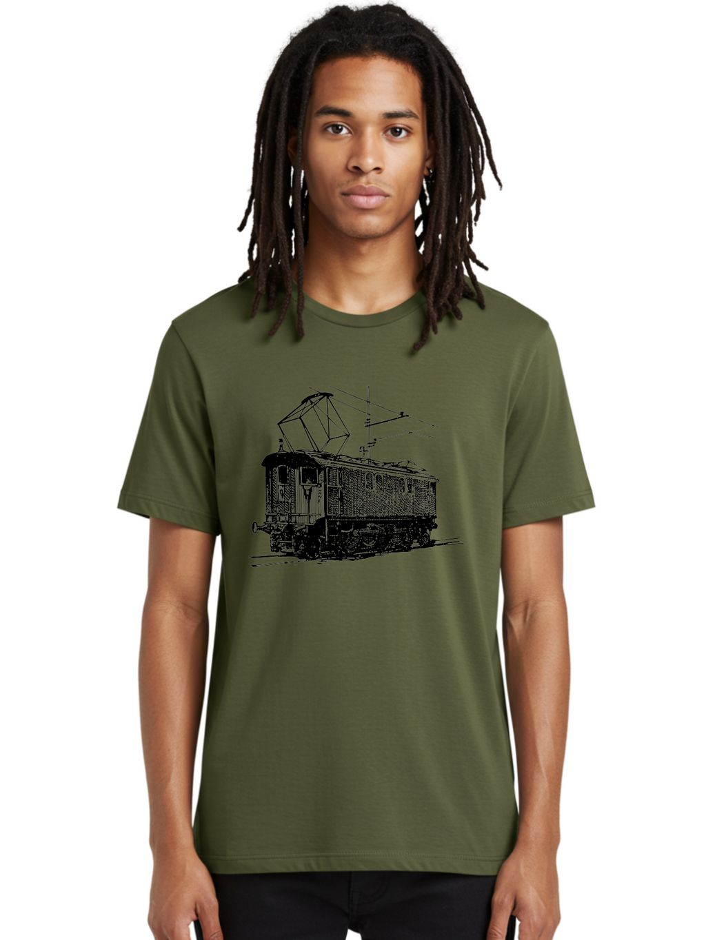 Electric-Train Men'S Graphic Tee, 100% Cotton, Comfortable Casual Summer Wear, Machine Washable, Vintage Electric Train, Railway Locomotive, Transportation Mode, Electric Power, Railway Technology, Historic Train Design, Public Transit Aad788