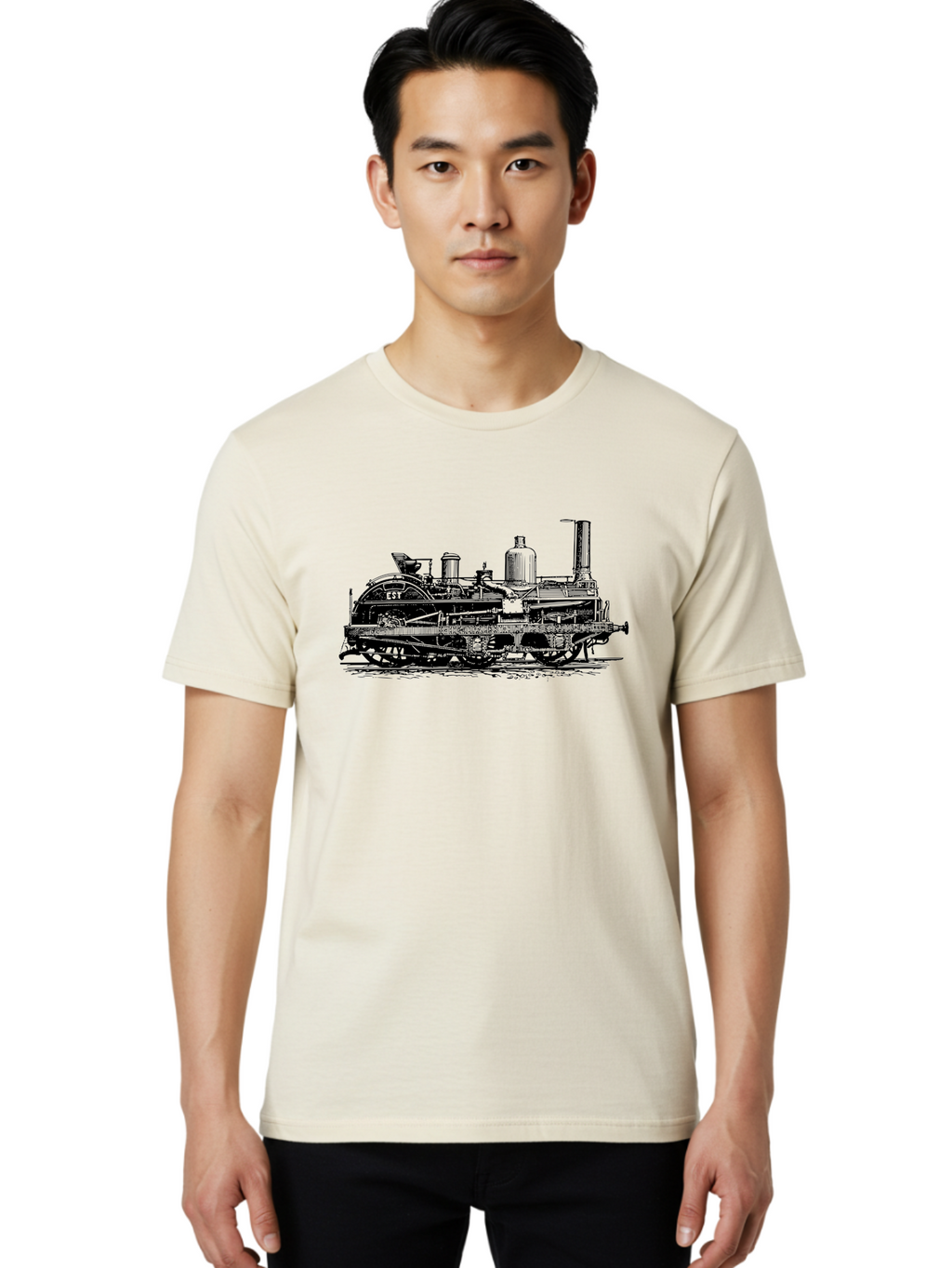 Est-Steam-Train Men'S Graphic Tee, 100% Cotton, Comfortable Casual Summer Wear, Machine Washable, Vintage Train Engine, Steam Locomotive, Classic Transportation, Esi Train, Rail Travel, Nostalgic Vehicle, Industrial Heritage, Old Train, Aad789