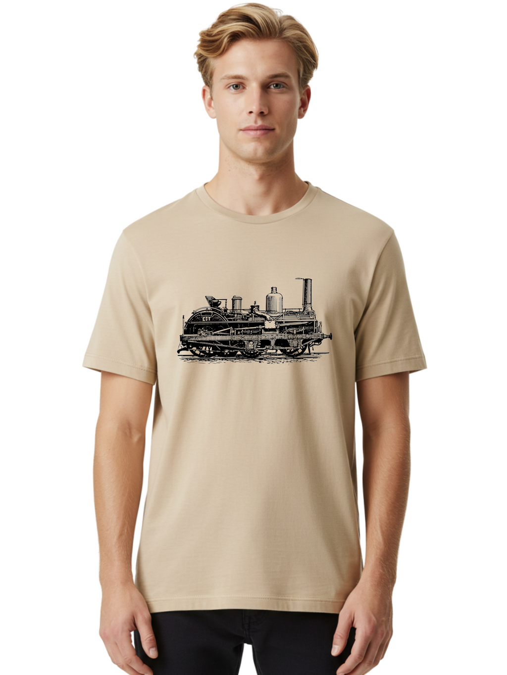 Est-Steam-Train Men'S Graphic Tee, 100% Cotton, Comfortable Casual Summer Wear, Machine Washable, Vintage Train Engine, Steam Locomotive, Classic Transportation, Esi Train, Rail Travel, Nostalgic Vehicle, Industrial Heritage, Old Train, Aad789